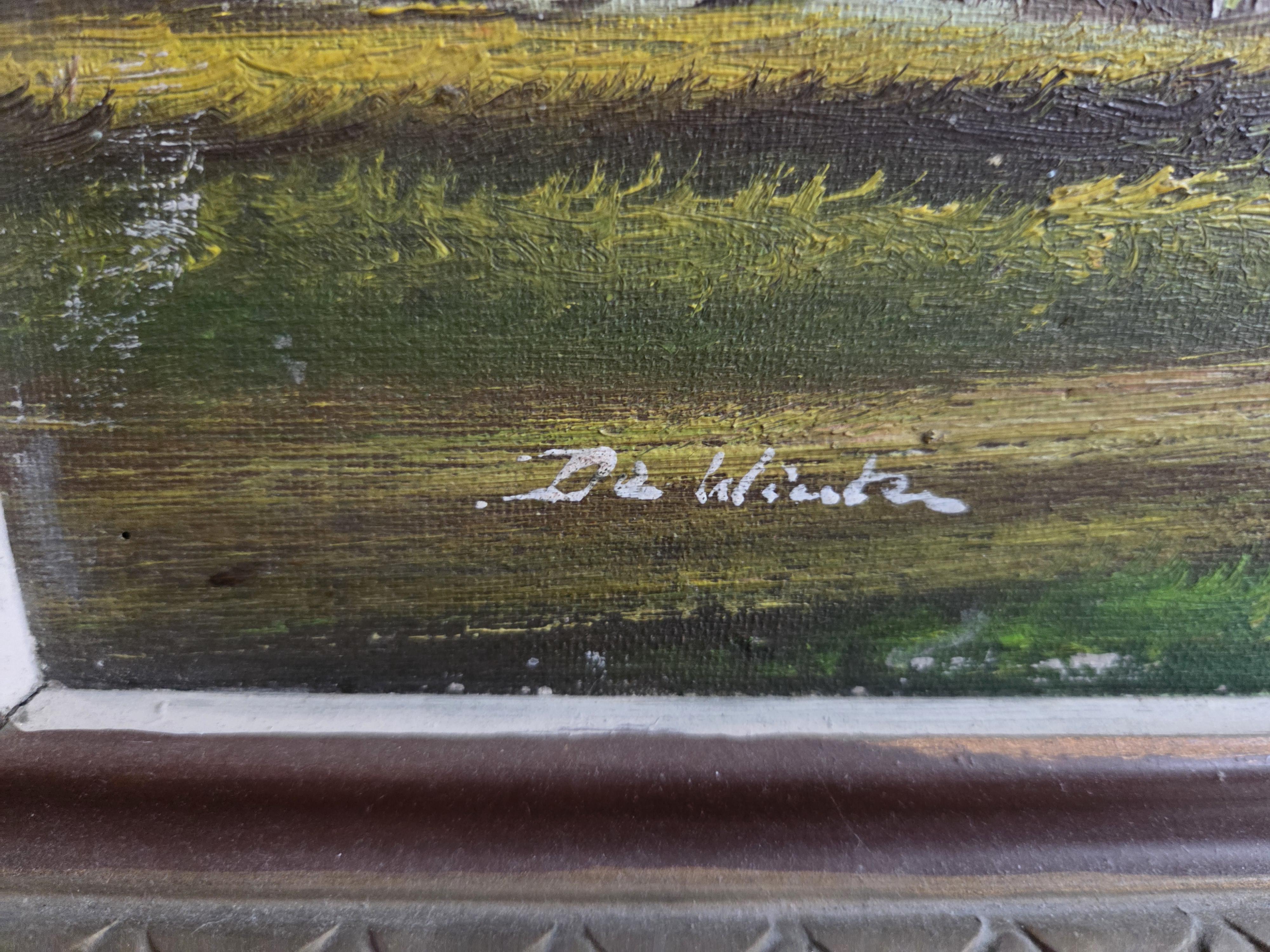 Schilderij, polderlandschap met een windmolen en hoeven, gesigneerd De Winter lot 68 – foto 3 – kavel bij Goeiendeal, Jette