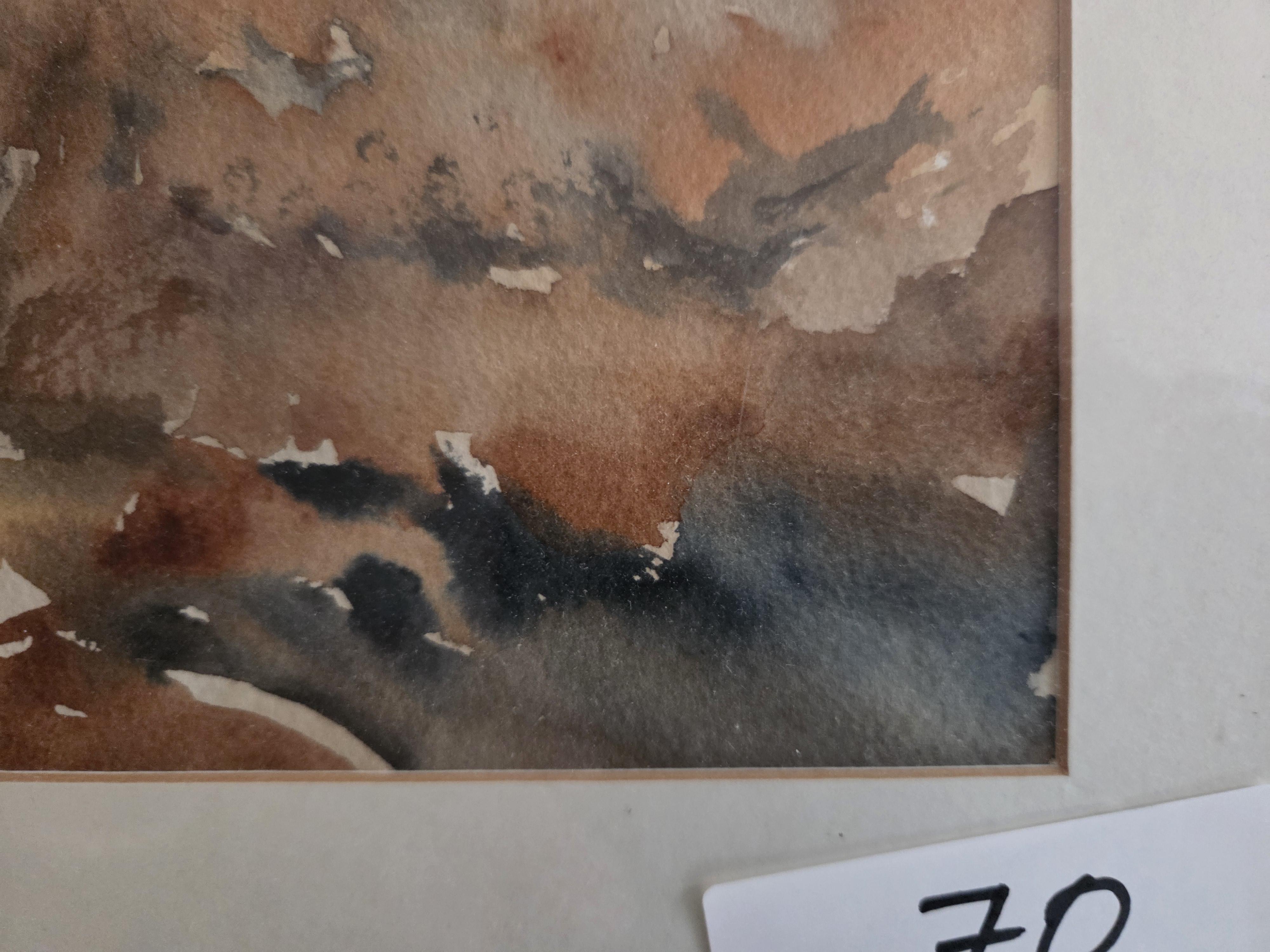 Schilderij, aquarel met een indringende close-up van de rode ogen van een uil, ingekaderd met passe-partout lot 70 – foto 2 – kavel bij Goeiendeal, Jette