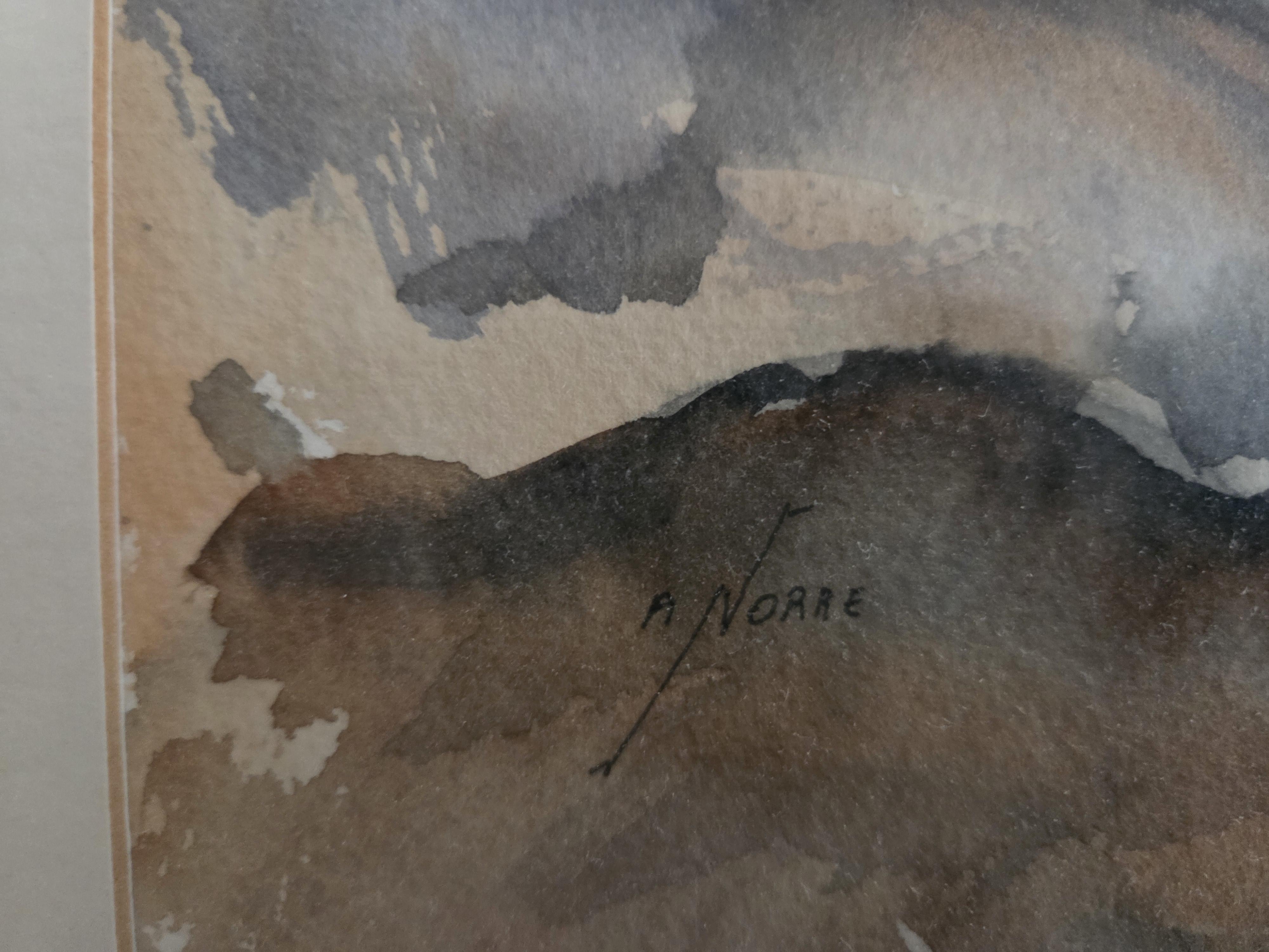 Schilderij, aquarel met een indringende close-up van de rode ogen van een uil, ingekaderd met passe-partout lot 70 – foto 3 – kavel bij Goeiendeal, Jette