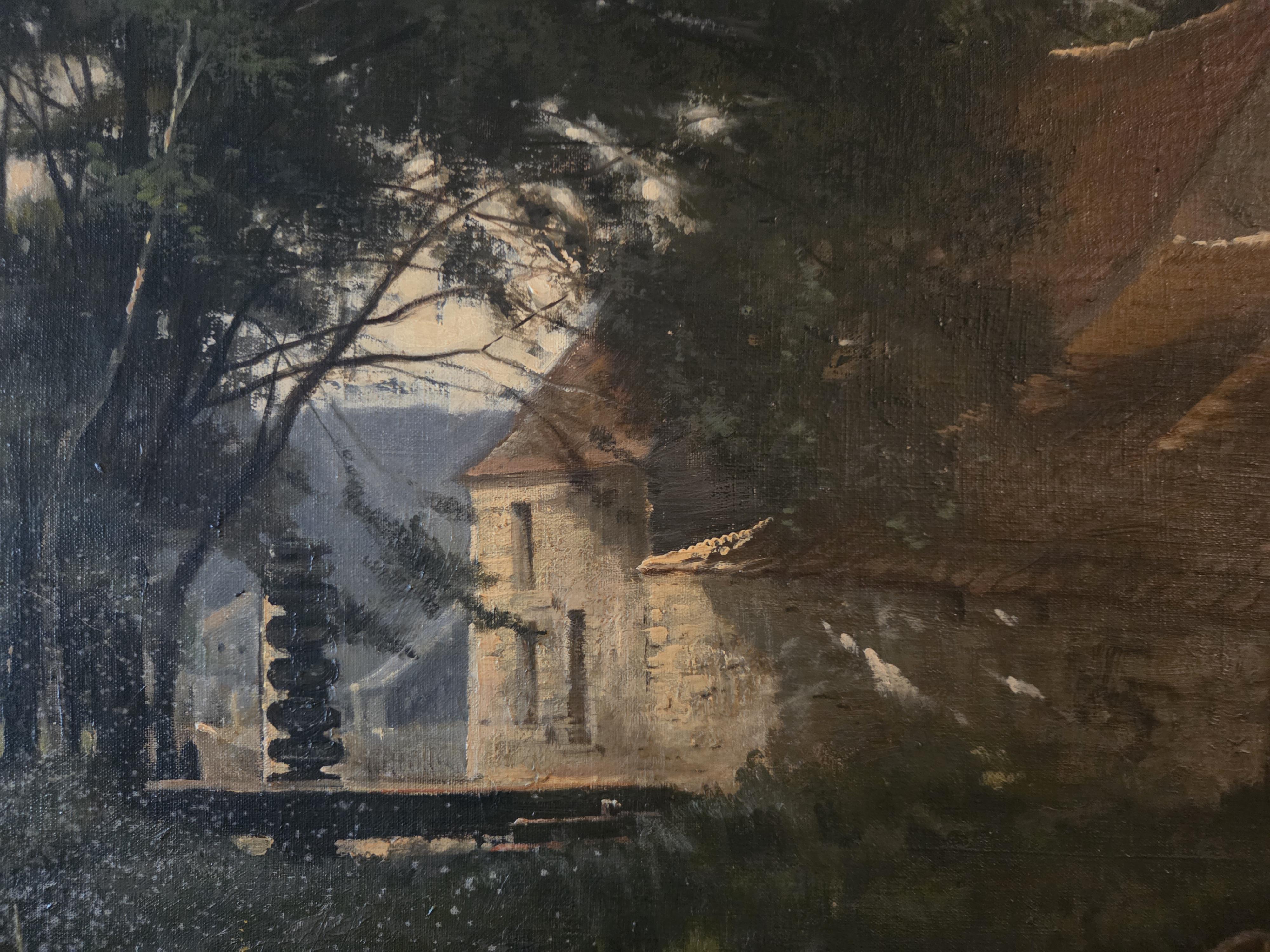 Schilderij met landelijk tafereel van koeien bij het water en een hoeve, gesigneerd G. Worland (1897) – Lot 91 – foto 4 – kavel bij Goeiendeal, Jette