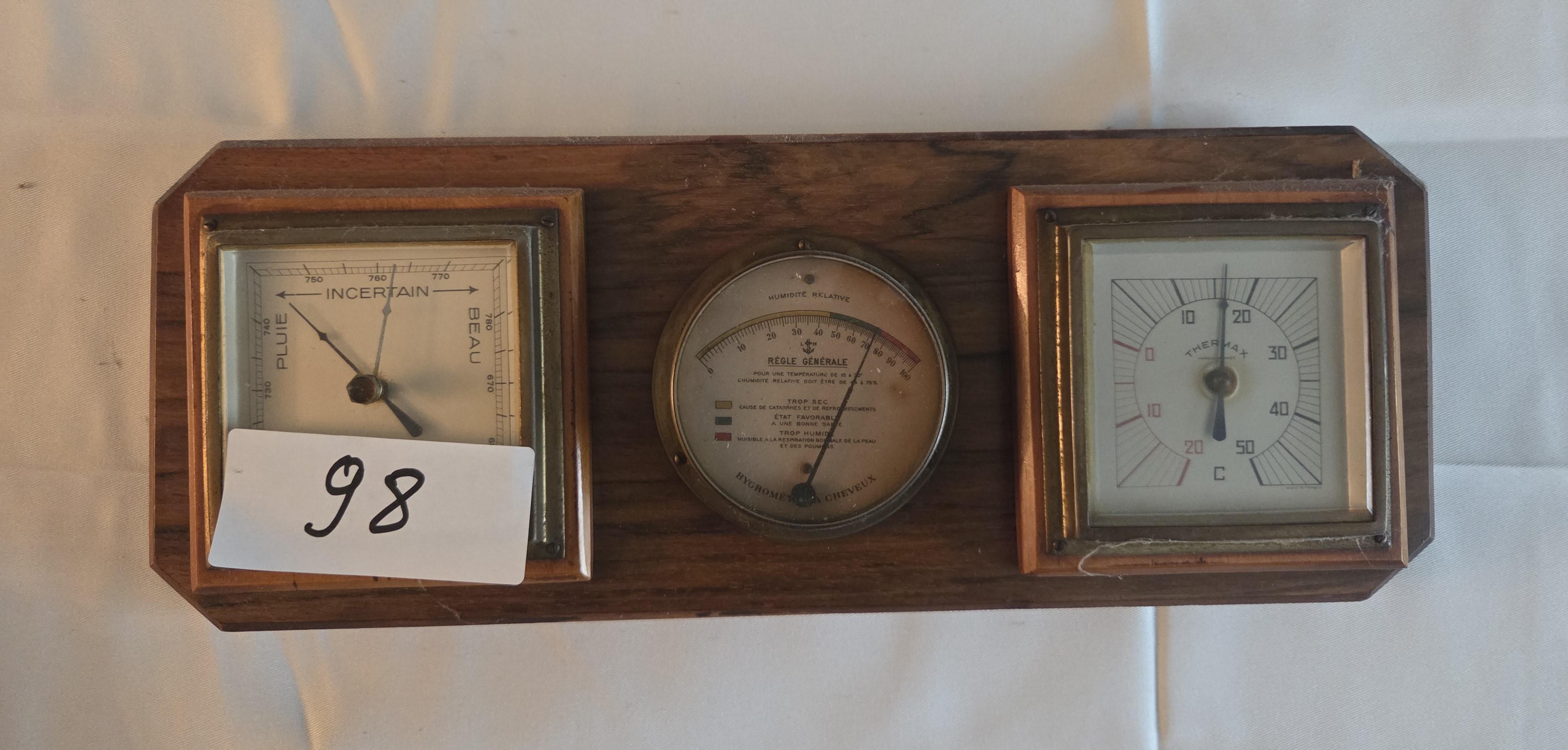 Wandweerstation met barometer, hygrometer en thermometer op houten basis – Lot 98 – kavel bij Goeiendeal, Jette