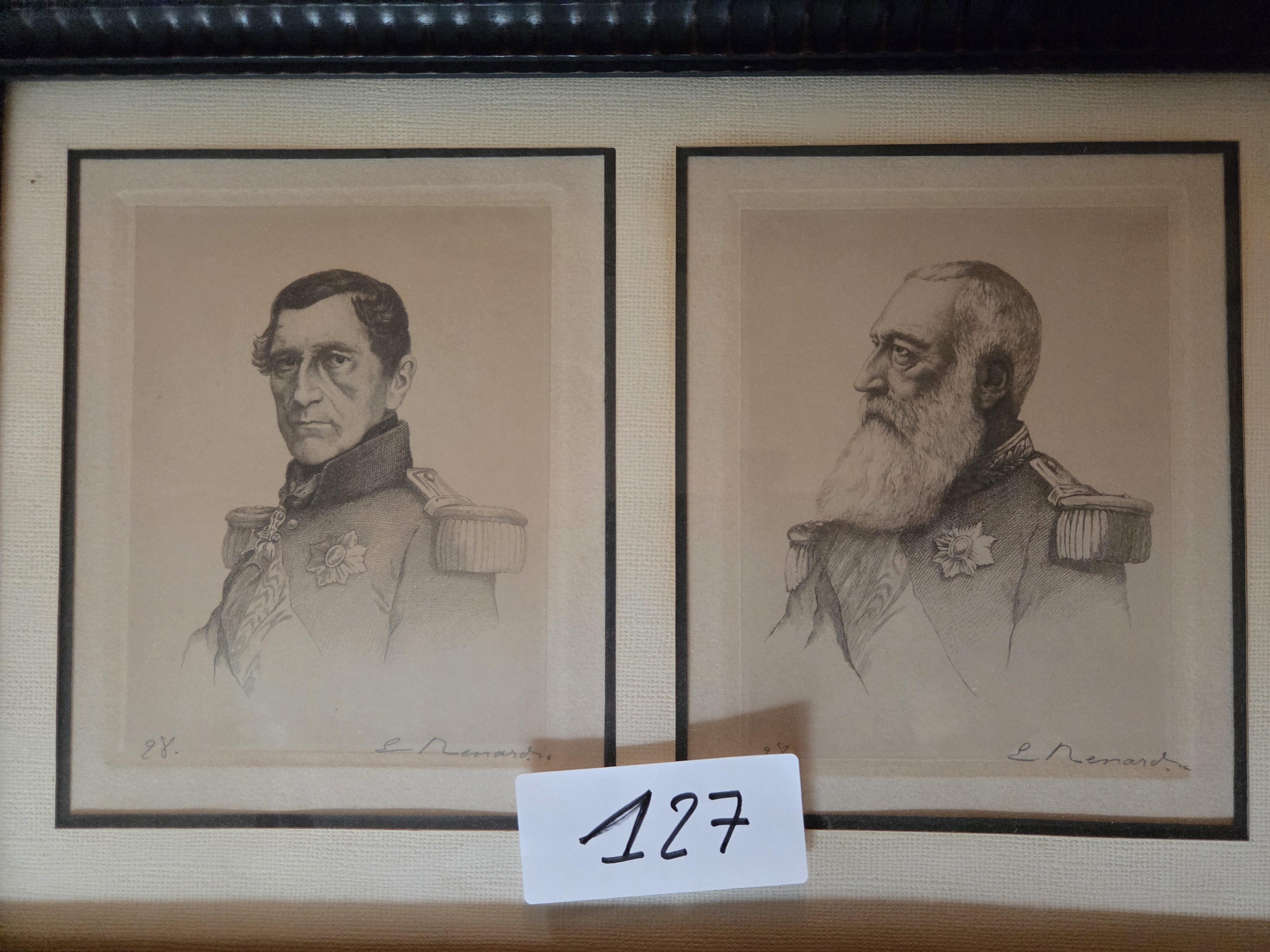 Dubbelportret in een kader met twee getekende legerofficieren/hoogwaardigheidsbekleders, gesigneerd L. Renard – Lot 127 – foto 2 – kavel bij Goeiendeal, Jette