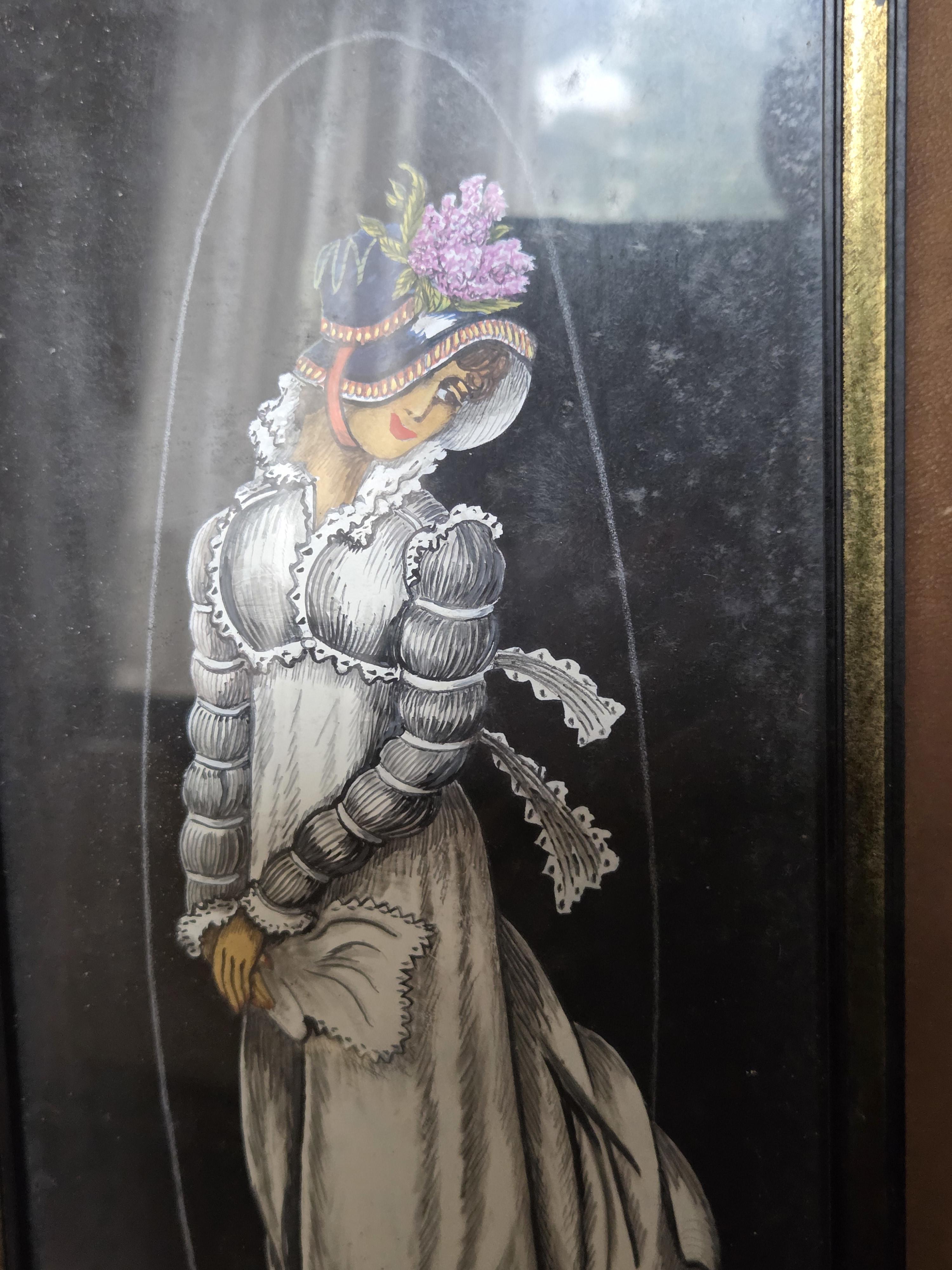 Set van drie langwerpige, ingelijste modeprenten/tekeningen van historische figuren in klederdracht – Lot 136 – foto 4 – kavel bij Goeiendeal, Jette