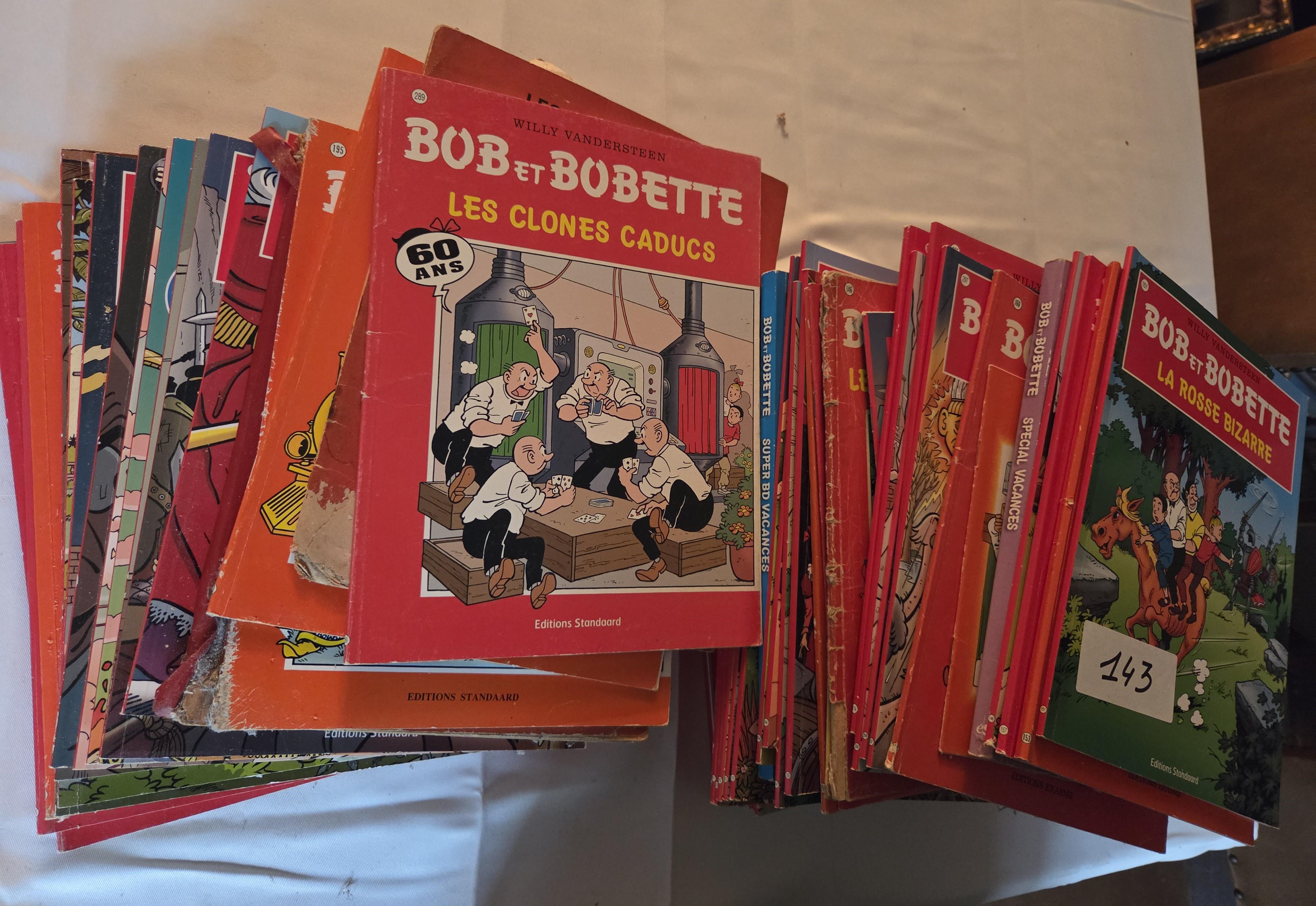 Grote stapel Franstalige stripboeken van Bob et Bobette (Suske en Wiske), waaronder Les clones caducs en La rosse bizarre – Lot 143 – foto 3 – kavel bij Goeiendeal, Jette