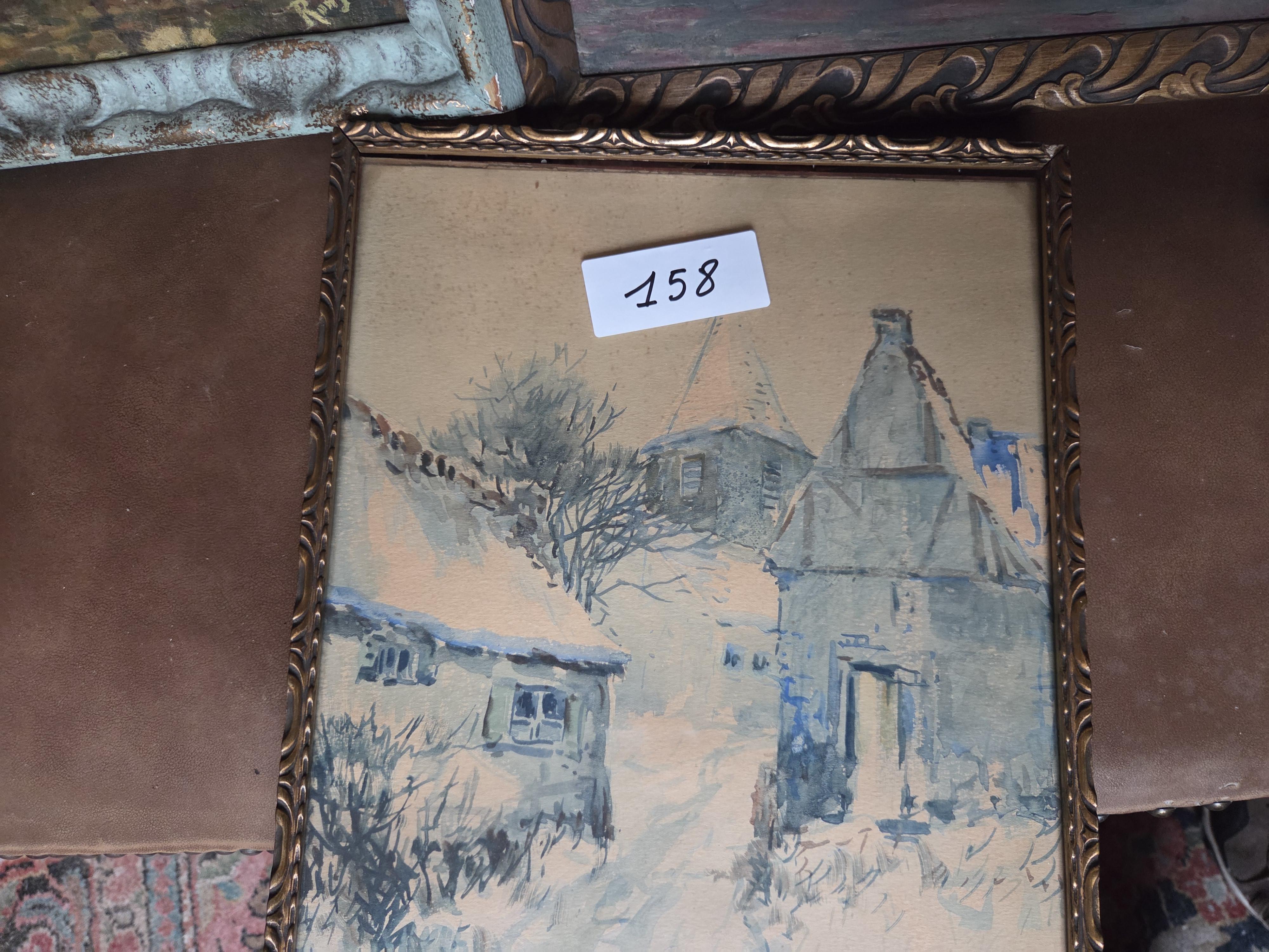 Set van drie diverse schilderijen: een boslandschap, een bloemstilleven met rozen en een dorpsgezicht in de sneeuw – Lot 158 – foto 2 – kavel bij Goeiendeal, Jette