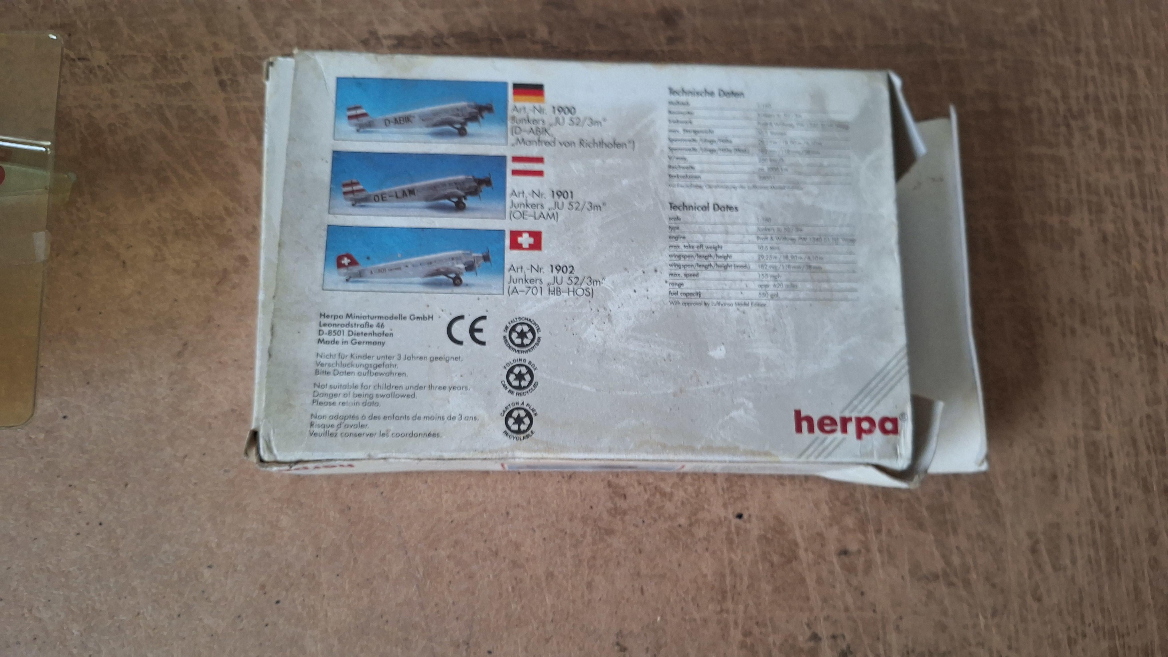 Herpa miniatuurmodel Junkers Ju 52/3m transportvliegtuig op schaal 1:160 – foto 5 – kavel bij Goeiendeal