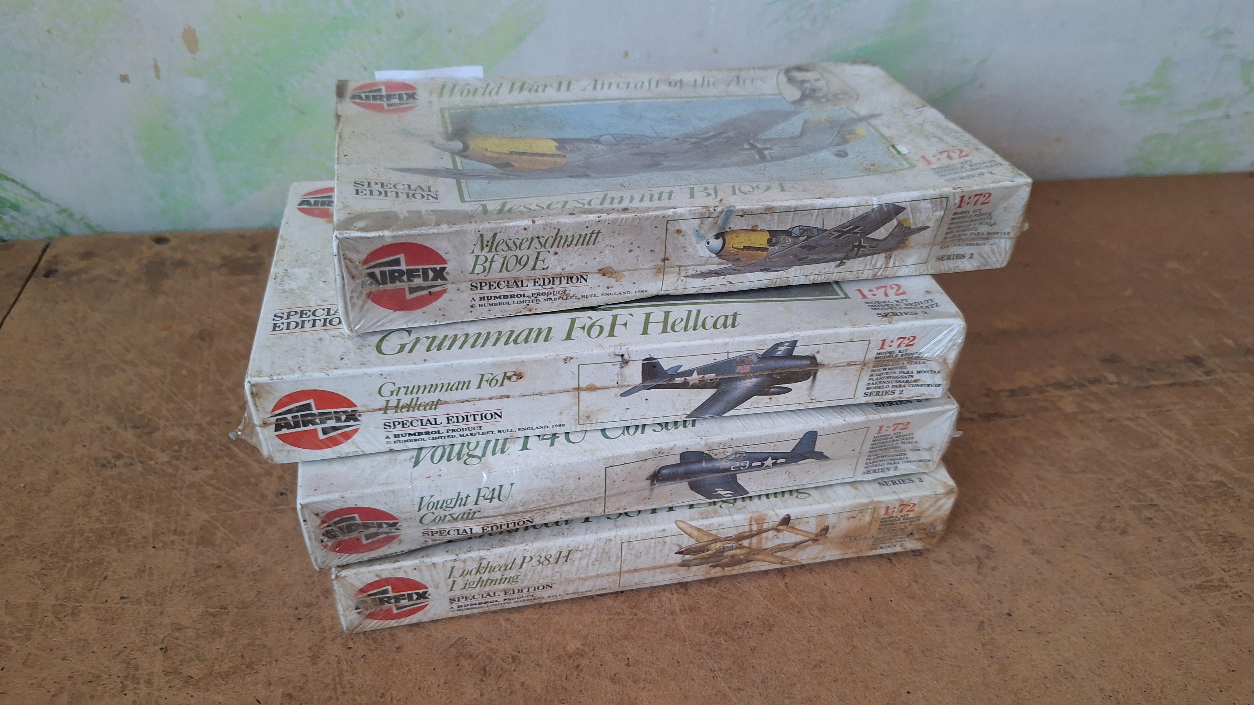 Airfix, Set van 4 modelbouwdozen World War II Aircraft of the Aces waaronder Lockheed P38 H Lightning, Messerschmitt Bf 109E, Vought F4U Corsair en… – foto 2 – kavel bij Goeiendeal