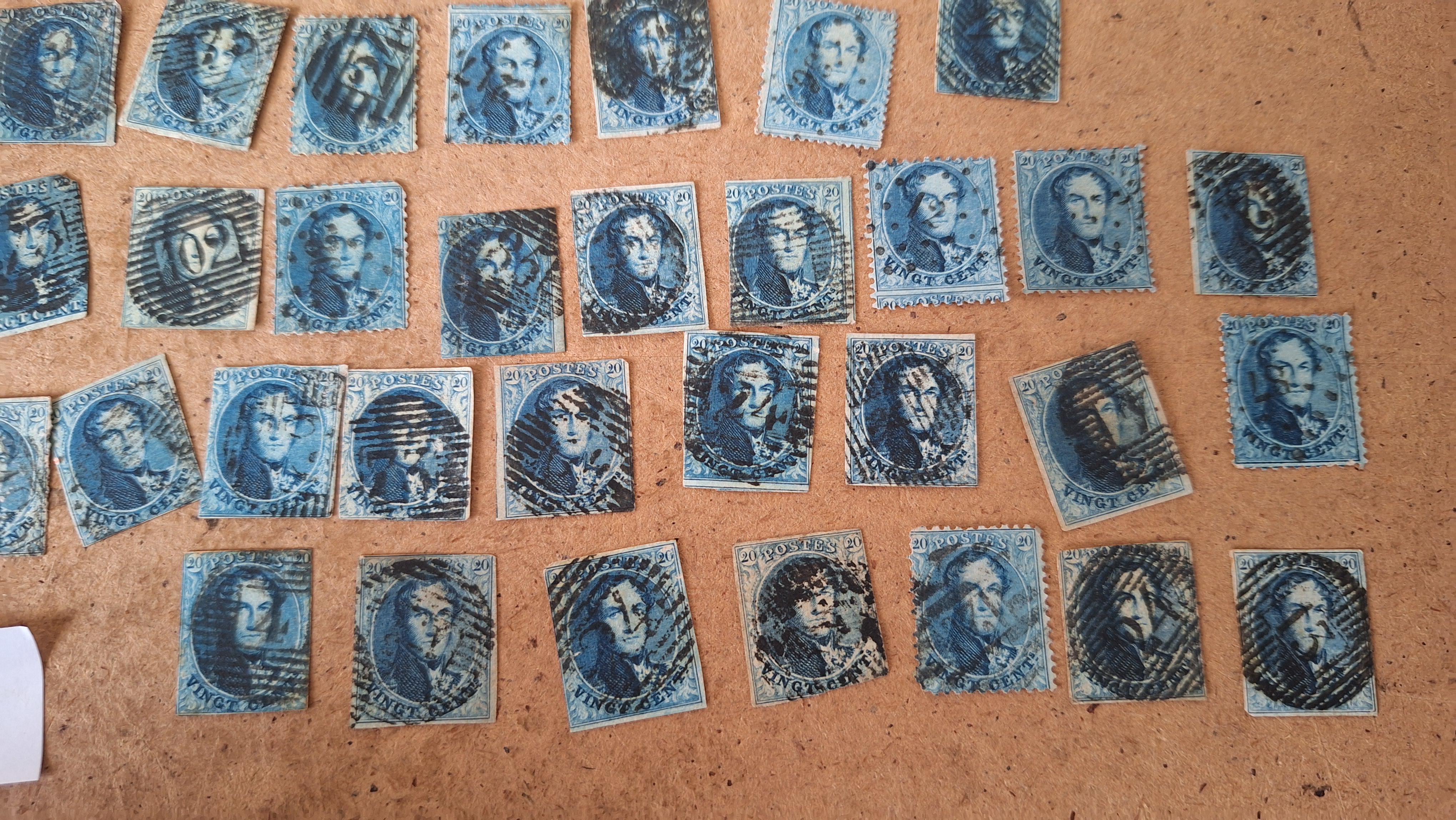 Belgische postzegels, Verzameling blauwe klassieke postzegels met koning Leopold I Epauletten / Medaillons – foto 3 – kavel bij Goeiendeal