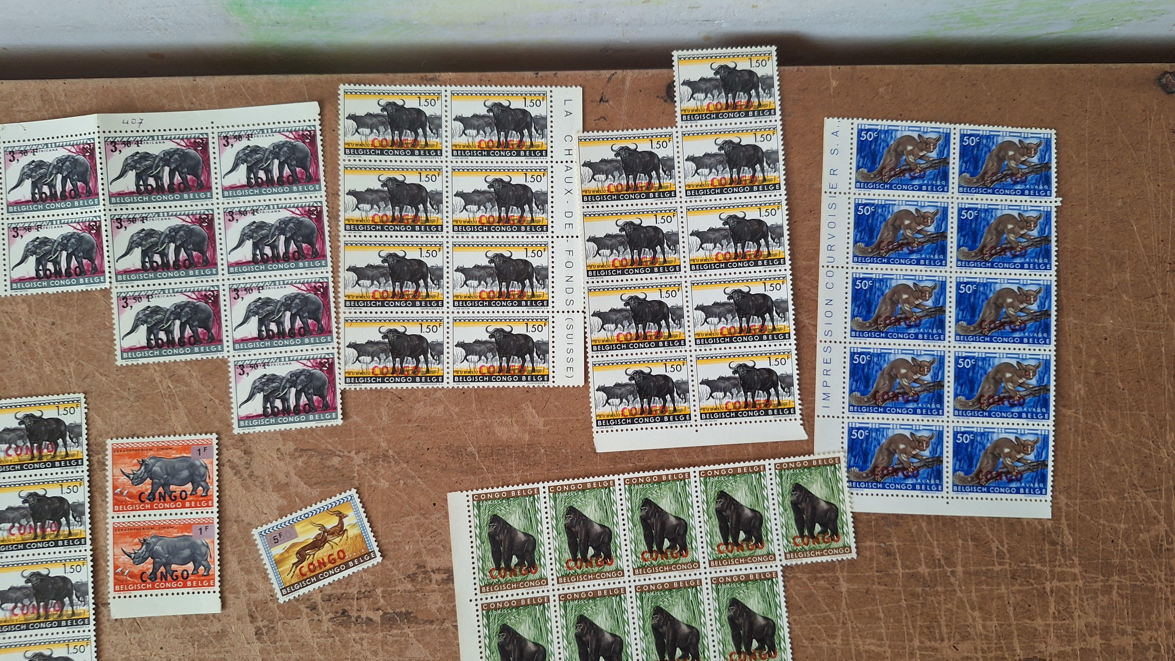 Belgisch-Congo postzegels, Partij diverse postzegelvellen en fragmenten met wilde dieren – foto 4 – kavel bij Goeiendeal