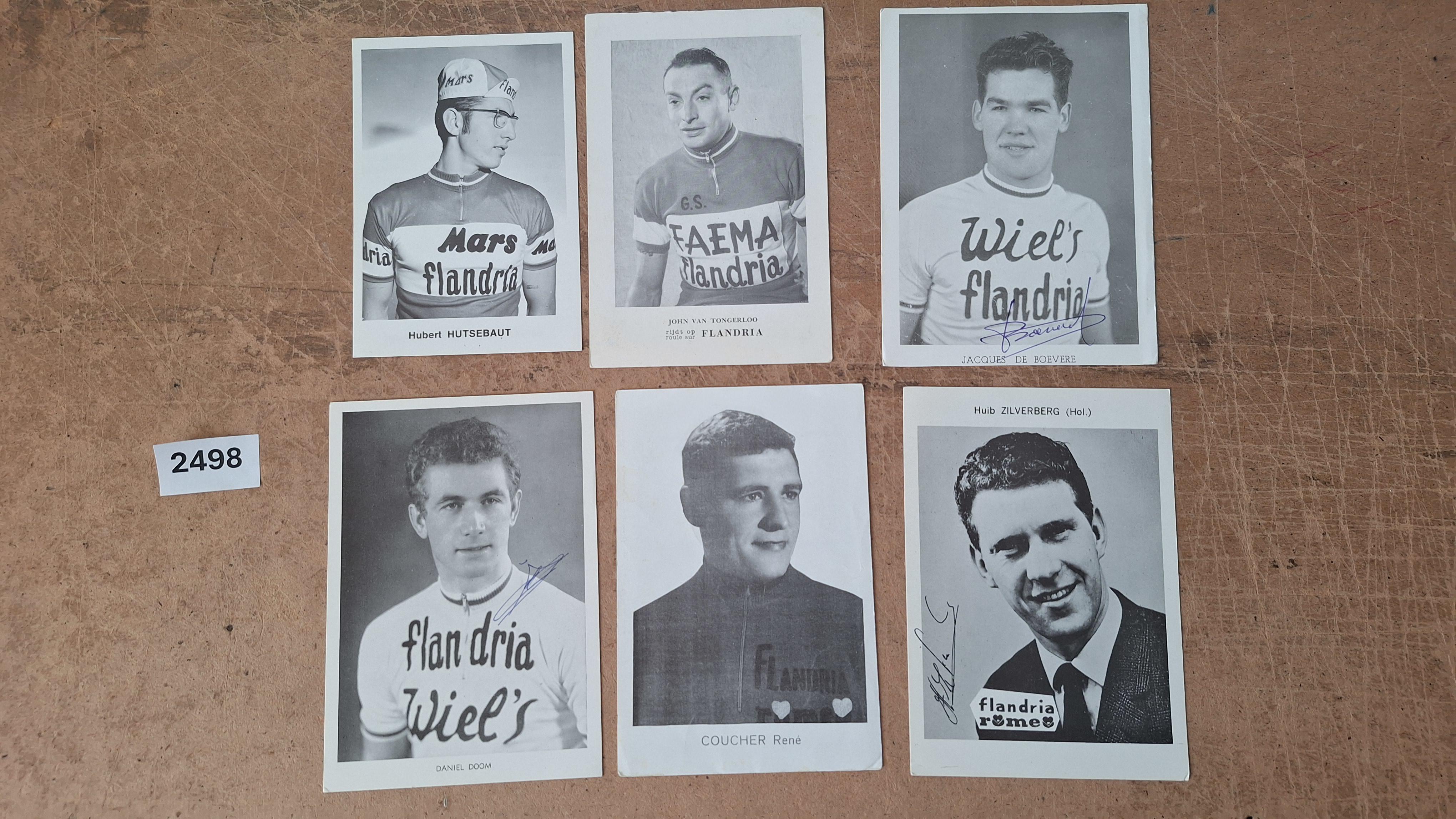 Flandria, Set van 6 historische zwart-wit wielrennerskaarten waaronder Hubert Hutsebaut en Jaak De Boever – kavel bij Goeiendeal