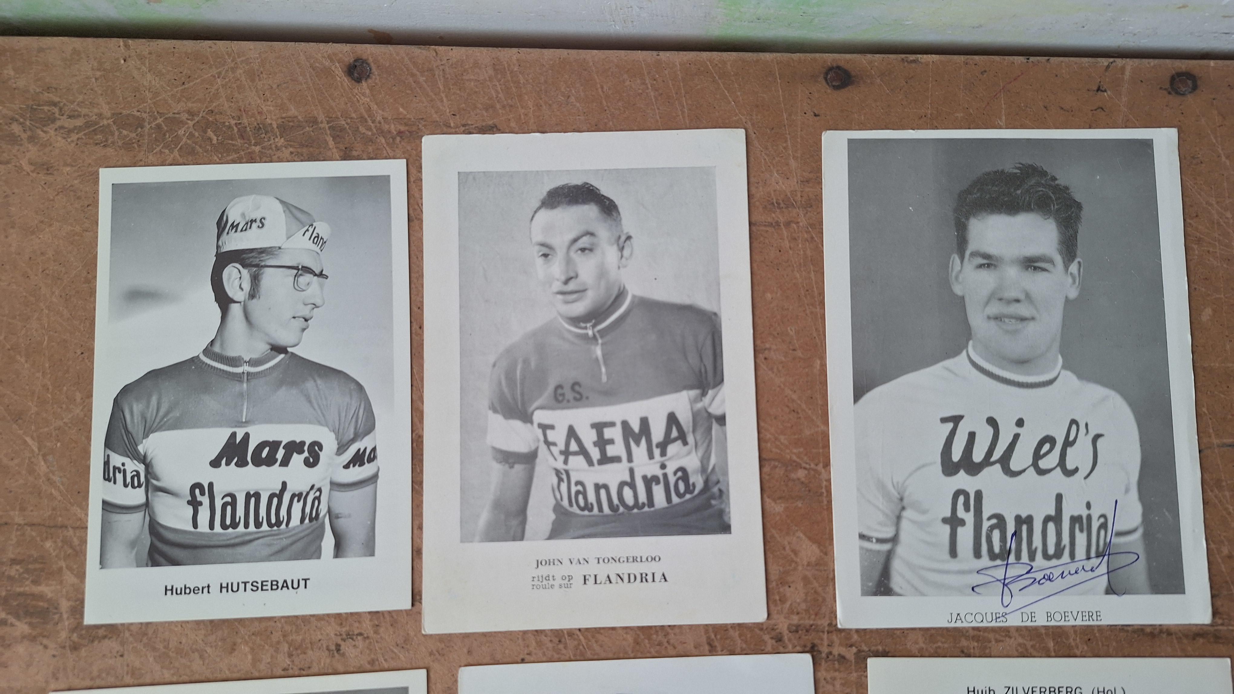Flandria, Set van 6 historische zwart-wit wielrennerskaarten waaronder Hubert Hutsebaut en Jaak De Boever – foto 2 – kavel bij Goeiendeal