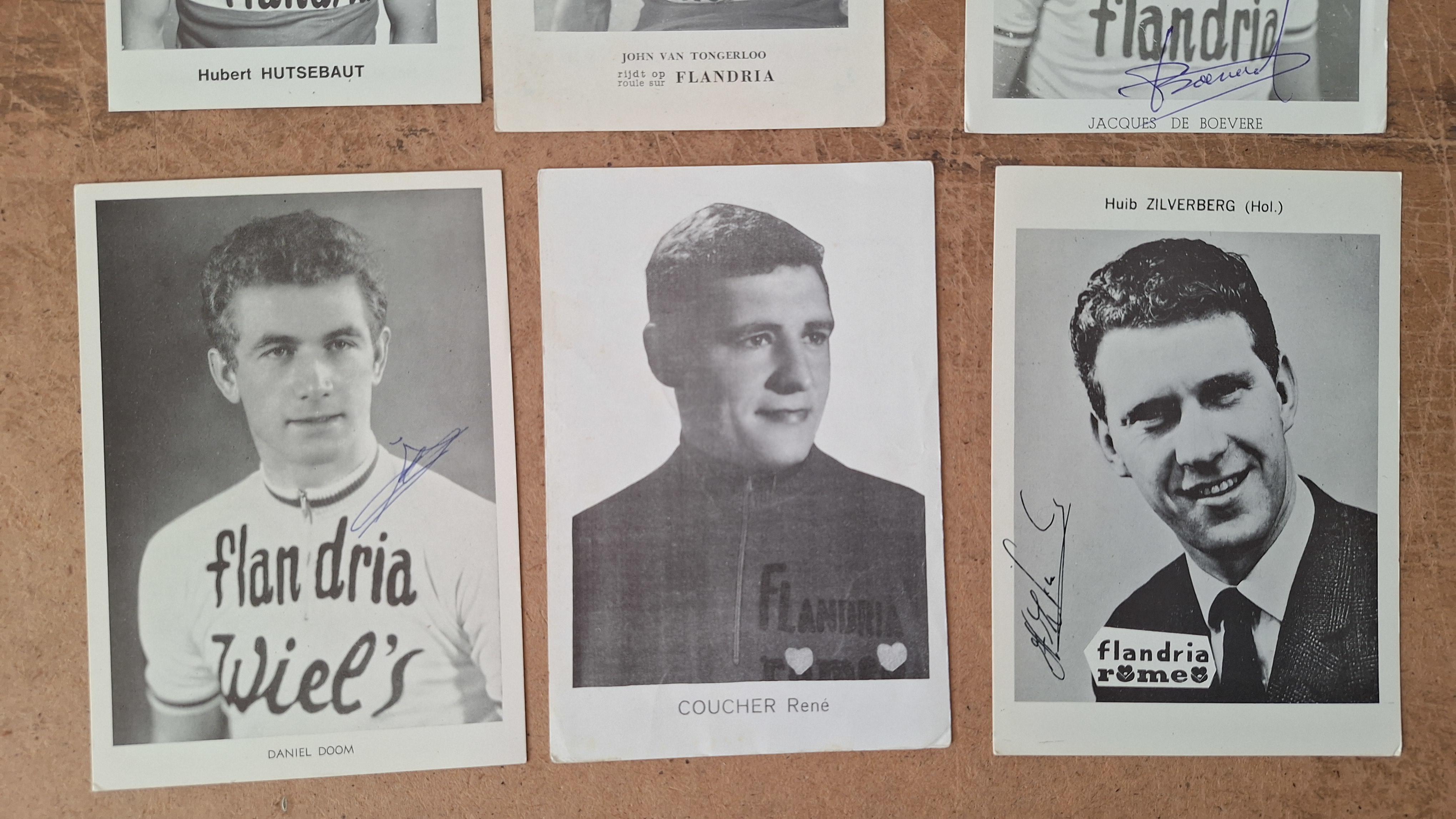 Flandria, Set van 6 historische zwart-wit wielrennerskaarten waaronder Hubert Hutsebaut en Jaak De Boever – foto 3 – kavel bij Goeiendeal