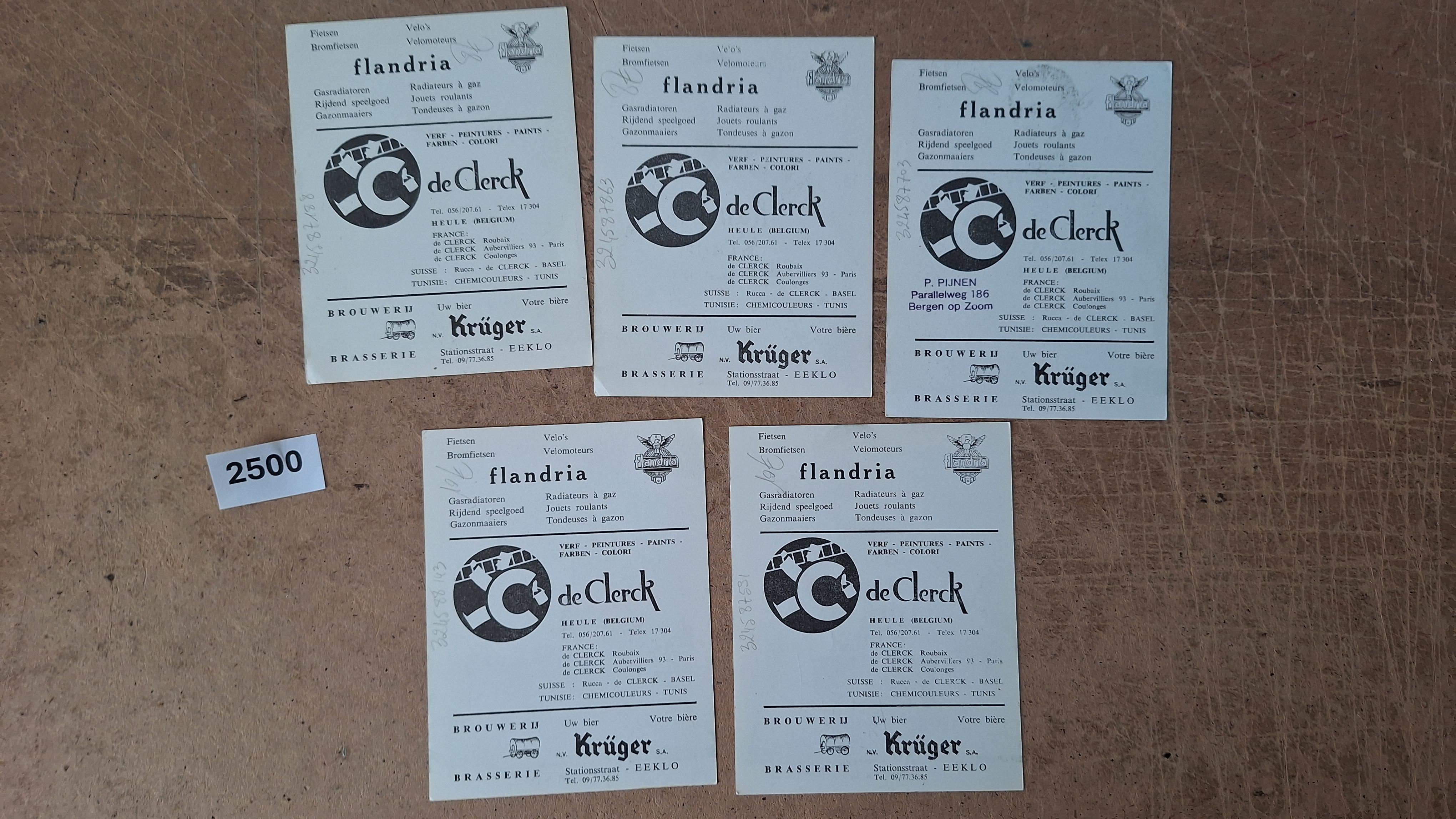 Flandria-De Clerck-Krüger, Set van 5 historische zwart-wit wielrennerskaarten waaronder Walter Godefroot en Theo Mertens – foto 4 – kavel bij Goeiendeal