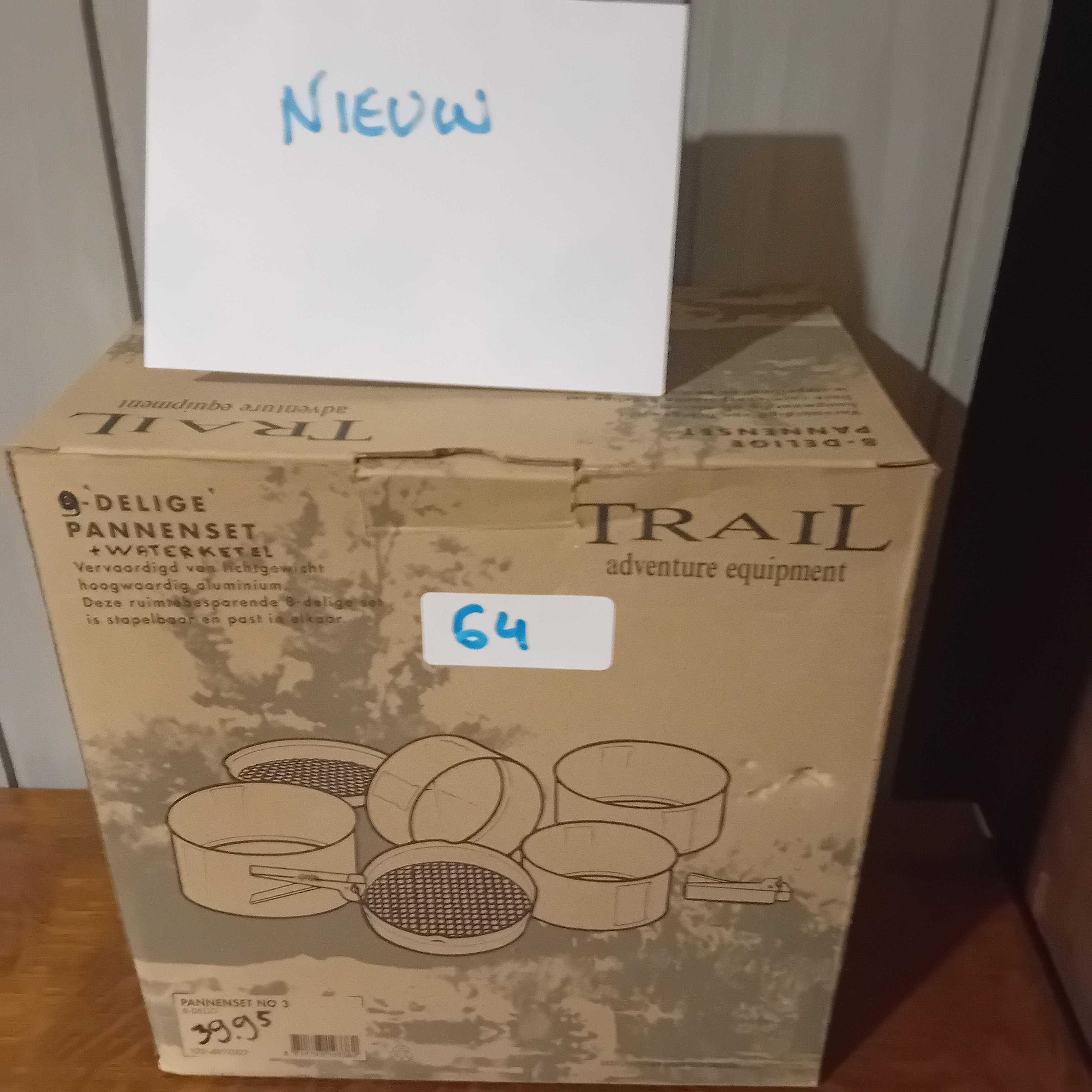9-delige pannenset inclusief waterketel, merk Trail adventure equipment, nieuw (Lot: 64) – kavel bij Goeiendeal, Lommel