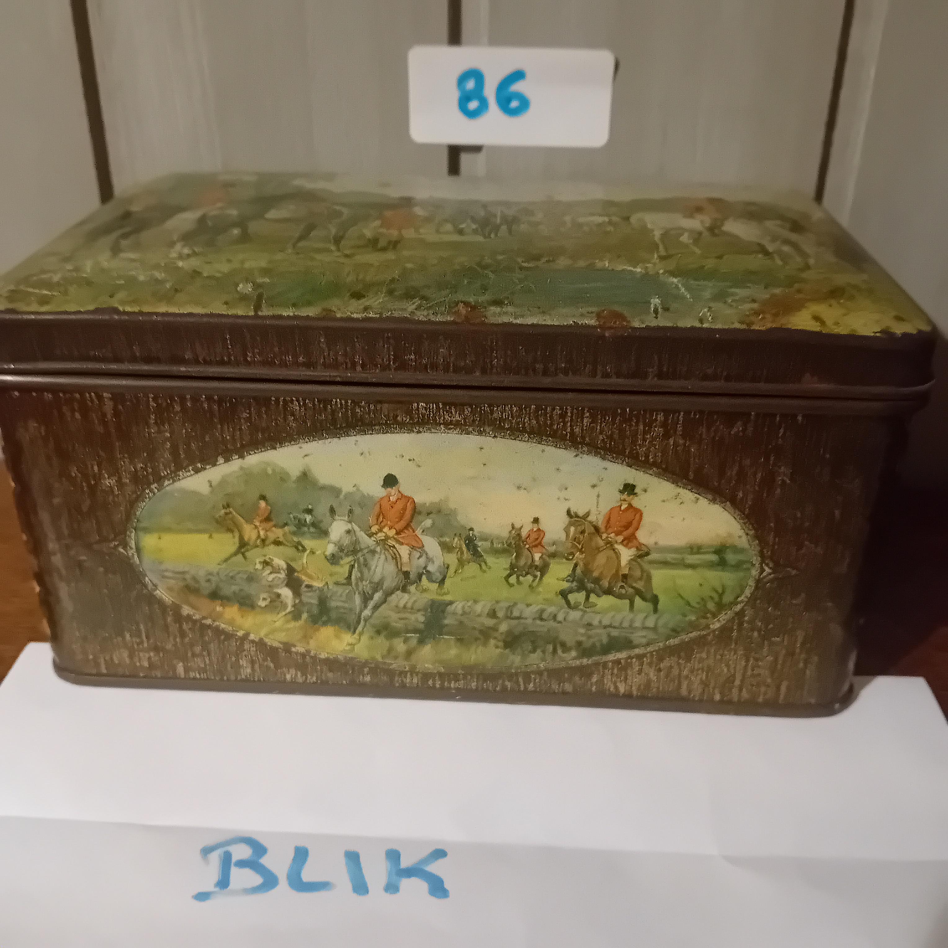 Antiek ogend voorraadblik met jachttaferelen van ruiters te paard (Lot: 86) – foto 2 – kavel bij Goeiendeal, Lommel