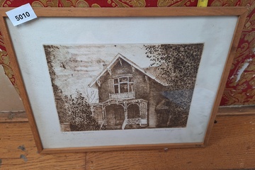 Afbeelding van pentekening in kader gesigneerd