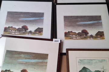 Afbeelding van Lot Tekeningen in kader gesigneerd Baksteen