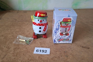 Afbeelding van Sneeuwpop ("Snowman" MS253, opwindbaar loopmechanisme, met doos en sleutel) – Blikken speelgoed