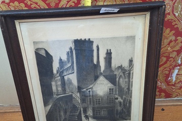 Afbeelding van pentekening in kader gesigneerd