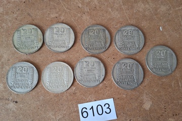 Afbeelding van Zilver Munten Frankrijk 20 Francs 9 stuks