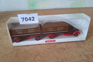 Afbeelding van Wiking Magirus S 7500 Pritschen-Lastzug "B. Weber Neheim" (Vrachtwagen met Aanhanger) 1:87