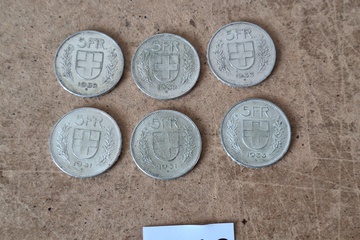 Afbeelding van Zwitserland Zilver munten 5 Fr 6 stuks