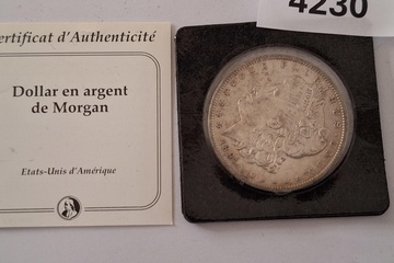 Afbeelding van Zilver munt Dollar Morgan met certificaat