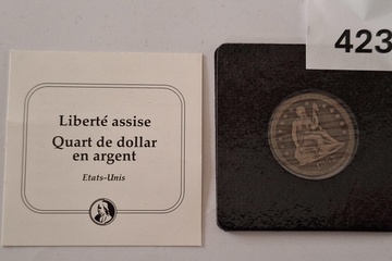 Afbeelding van Zilver munt Quarter dollar 1857 met certificaat