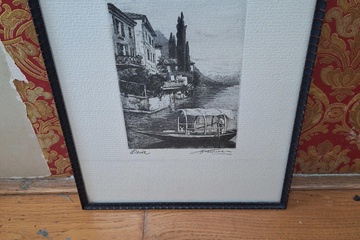 Afbeelding van pentekening in kader gesigneerd