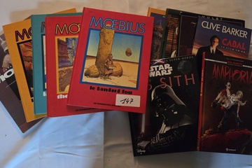 Afbeelding van Stapel diverse graphic novels en stripboeken van Moebius (onder andere Le bandard fou), Star Wars Sith, Clive Barker Cabal en Amphoria – Lot 147