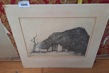 Afbeelding van pentekening in kader gesigneerd