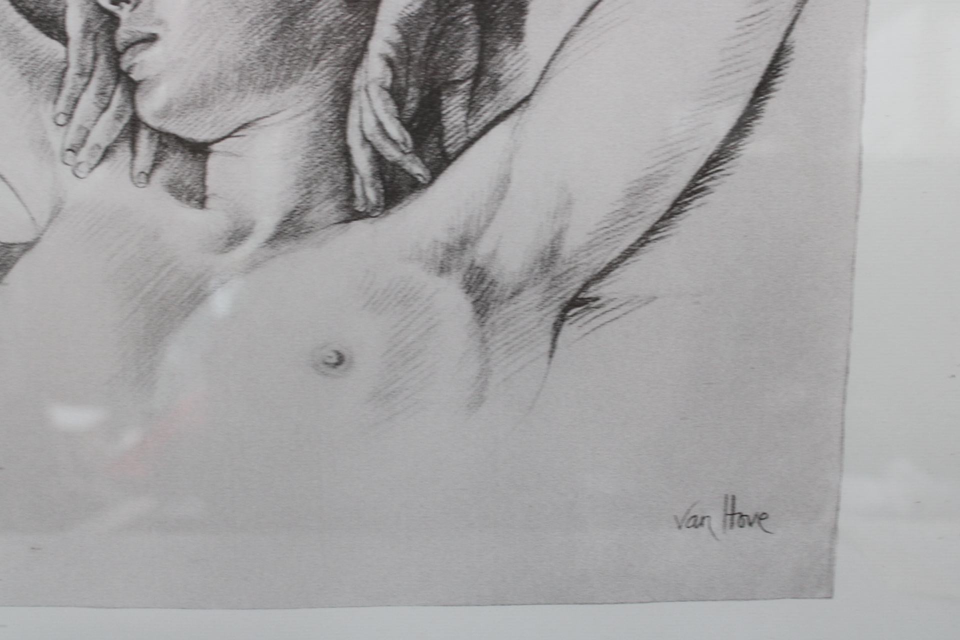 Ingelijste potloodtekening van liggende naakte vrouw – foto 7 – kavel bij GSD Auctions, Zoeterwoude
