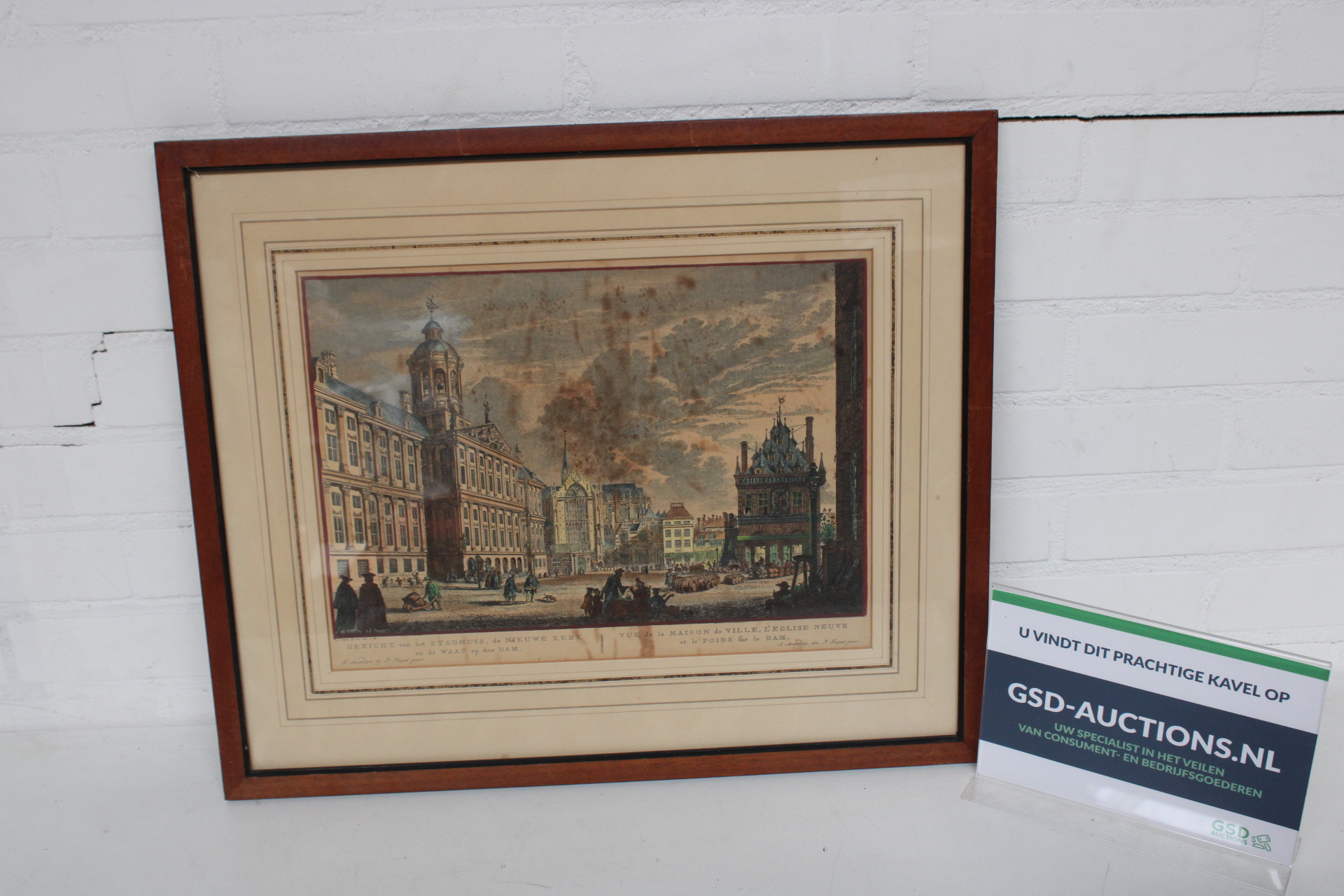 Ingelijste prent van stadsgezicht – kavel bij GSD Auctions, Zoeterwoude