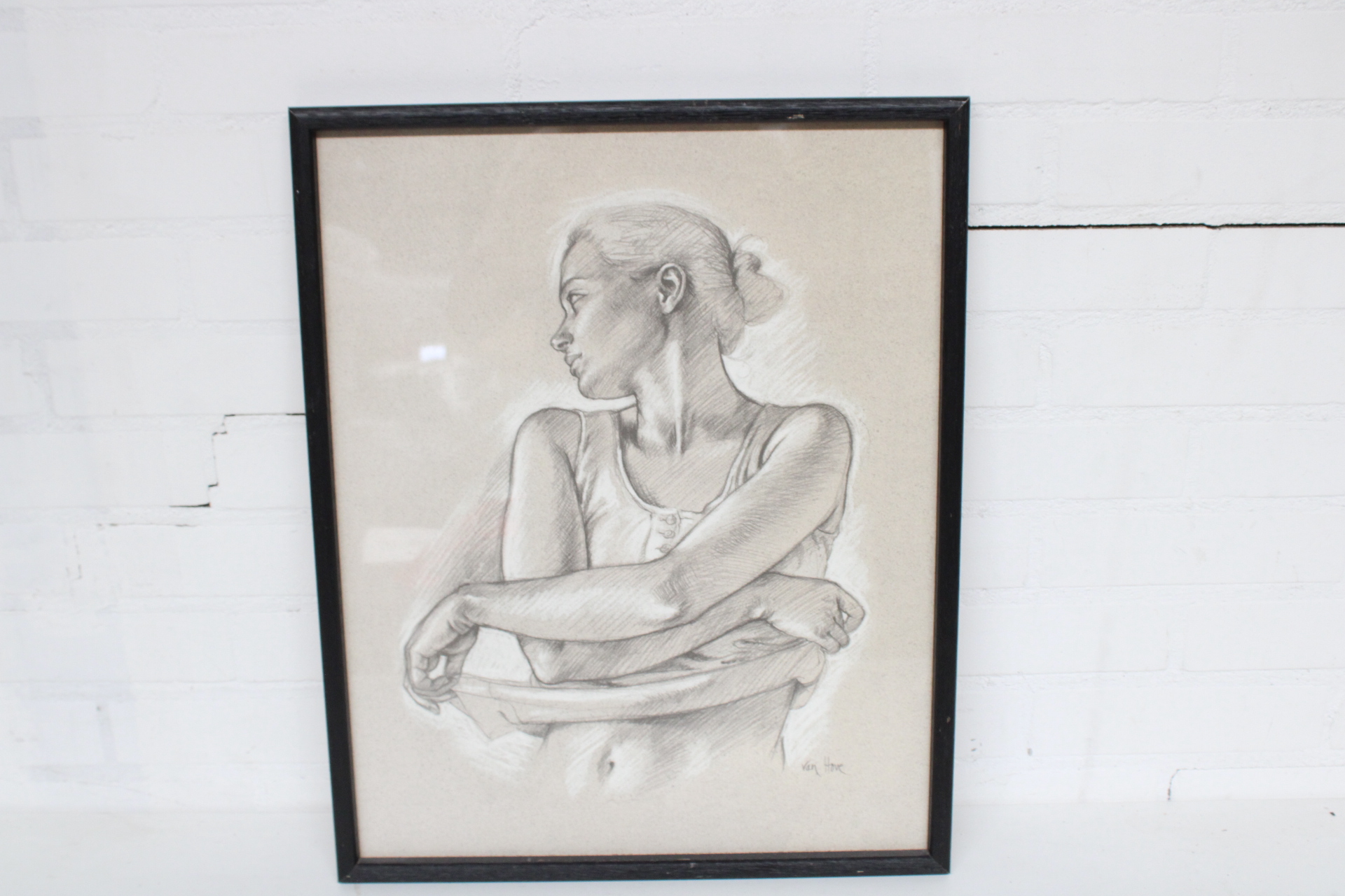 Ingelijste potloodschets van vrouw – foto 2 – kavel bij GSD Auctions, Zoeterwoude
