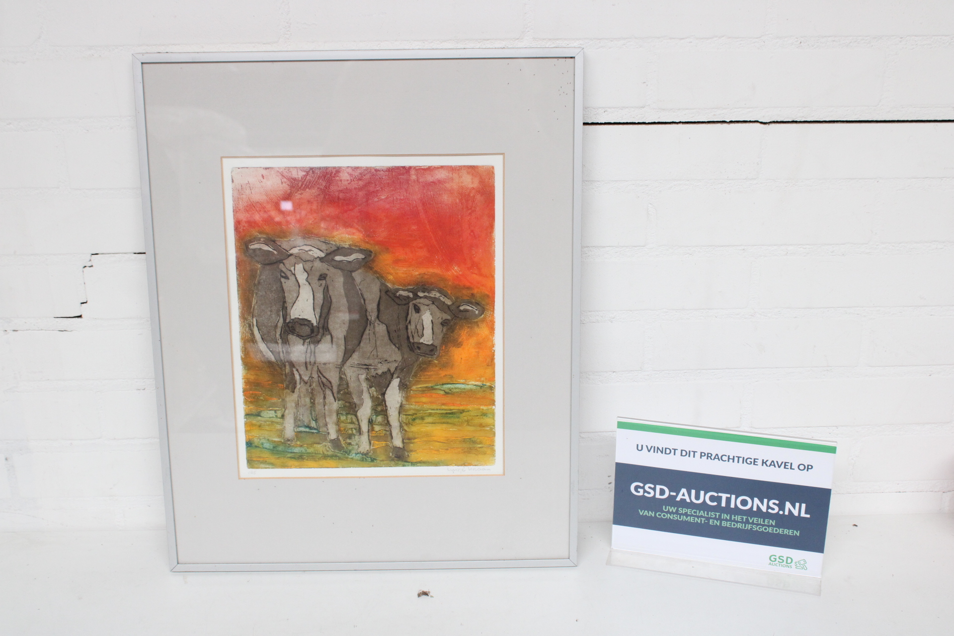 Ingelijst kunstwerk met koeien – kavel bij GSD Auctions, Zoeterwoude