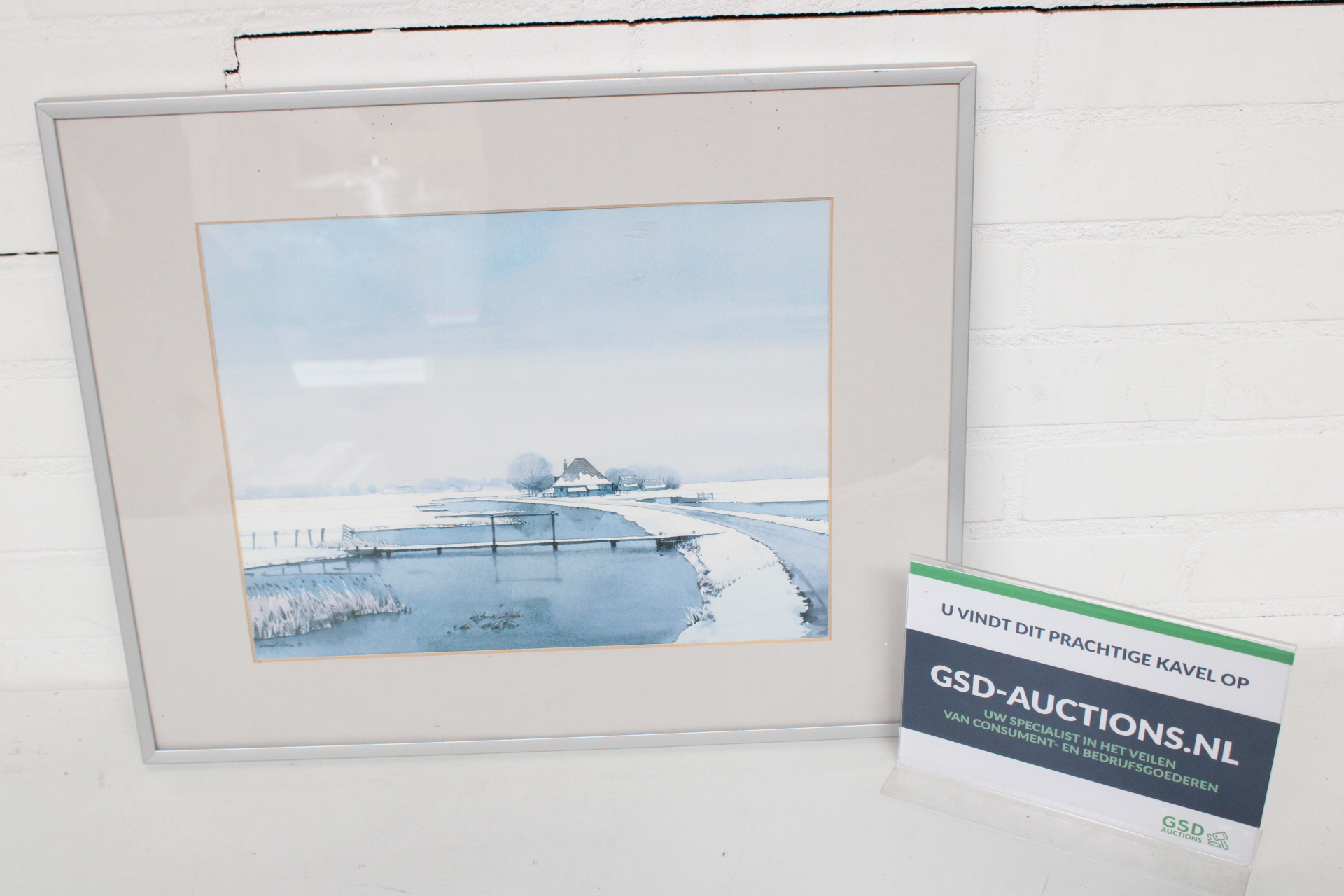 Ingelijste aquarel van winterlandschap – kavel bij GSD Auctions, Zoeterwoude