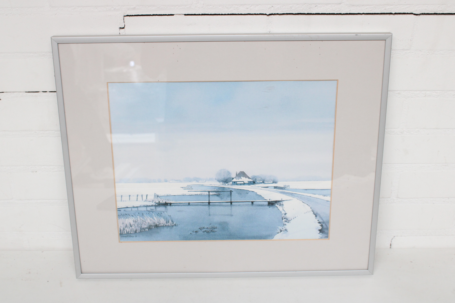 Ingelijste aquarel van winterlandschap – foto 2 – kavel bij GSD Auctions, Zoeterwoude
