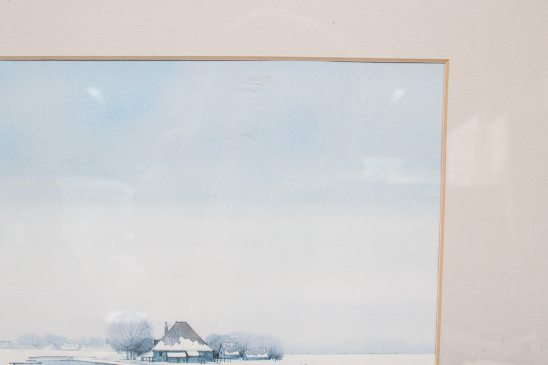 Ingelijste aquarel van winterlandschap – foto 5 – kavel bij GSD Auctions, Zoeterwoude