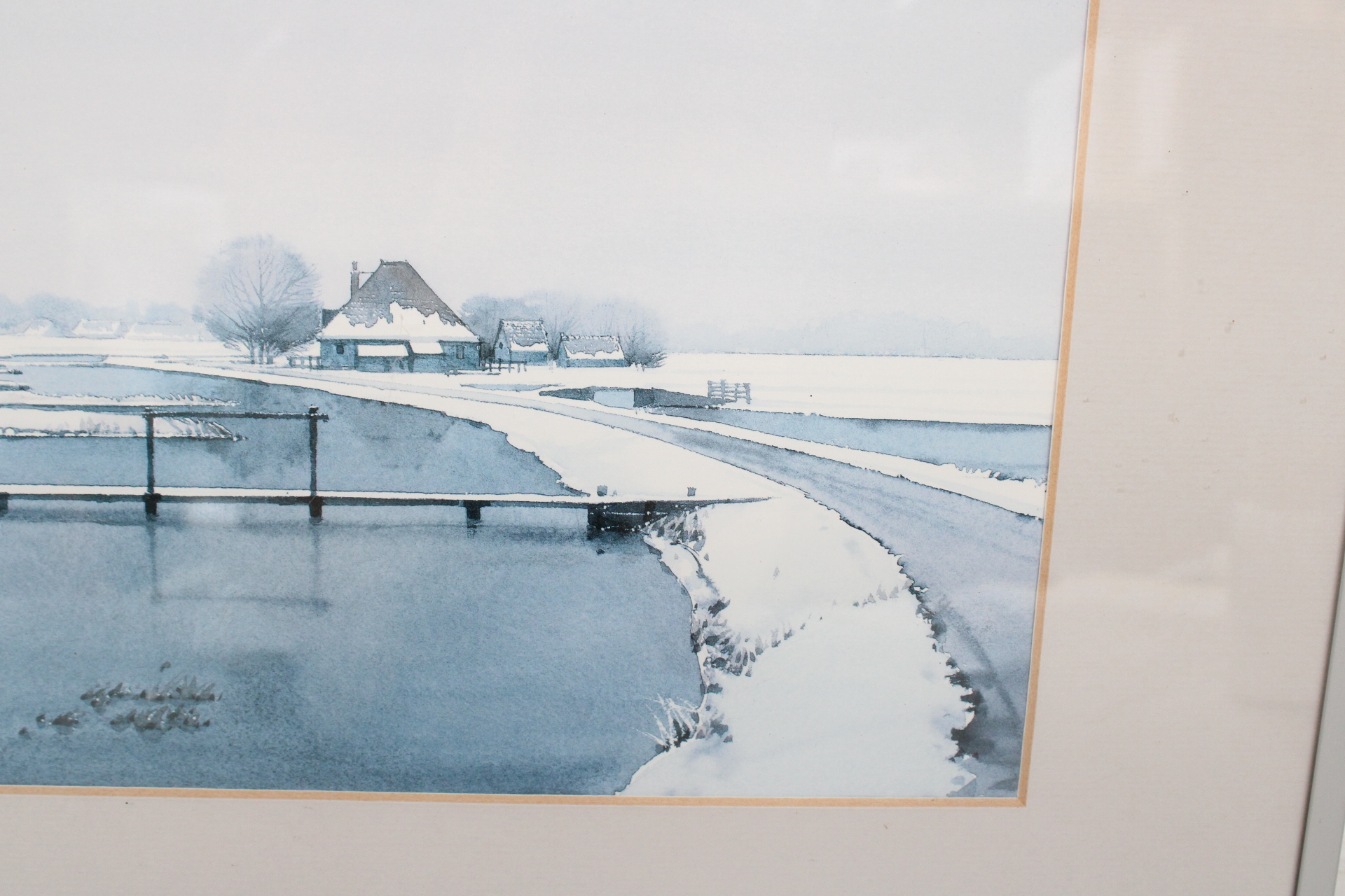 Ingelijste aquarel van winterlandschap – foto 6 – kavel bij GSD Auctions, Zoeterwoude