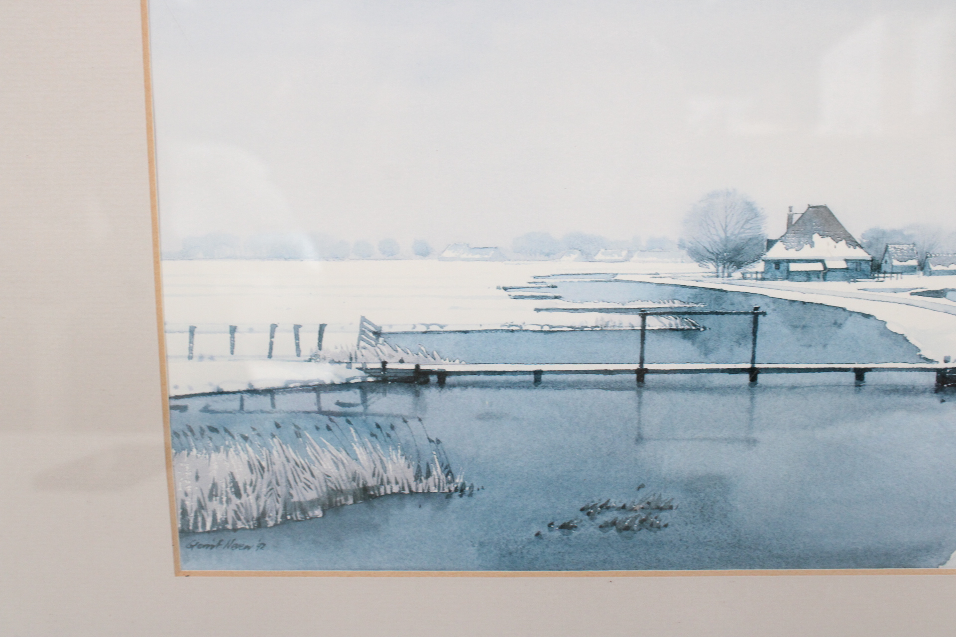 Ingelijste aquarel van winterlandschap – foto 7 – kavel bij GSD Auctions, Zoeterwoude