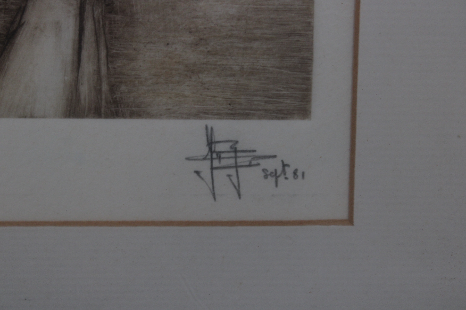 Ingelijste ets van schip in haven – foto 5 – kavel bij GSD Auctions, Zoeterwoude