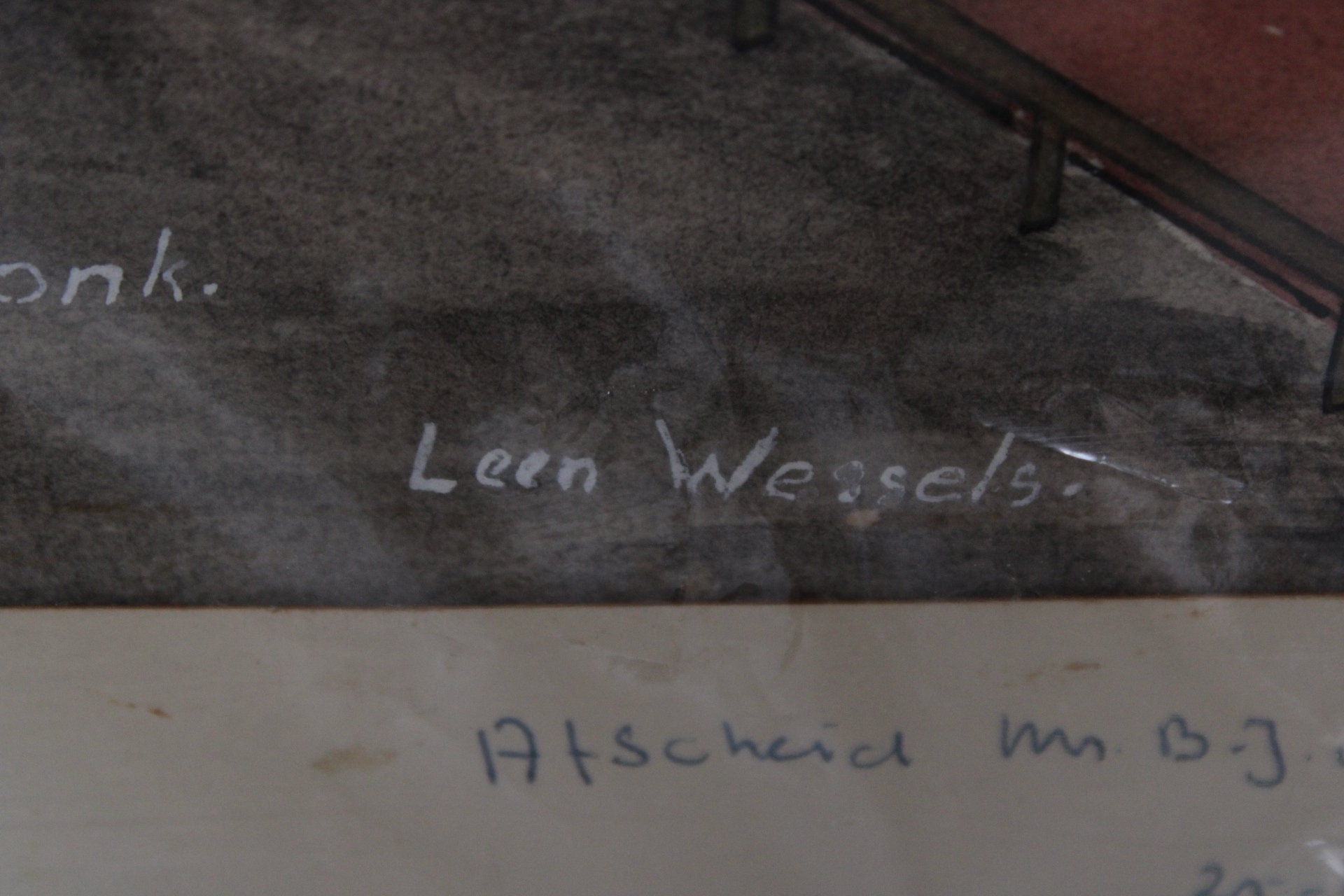 Tekening Interieur met Rode Gordijnen door Leen Weegels – foto 4 – kavel bij GSD Auctions, Zoeterwoude