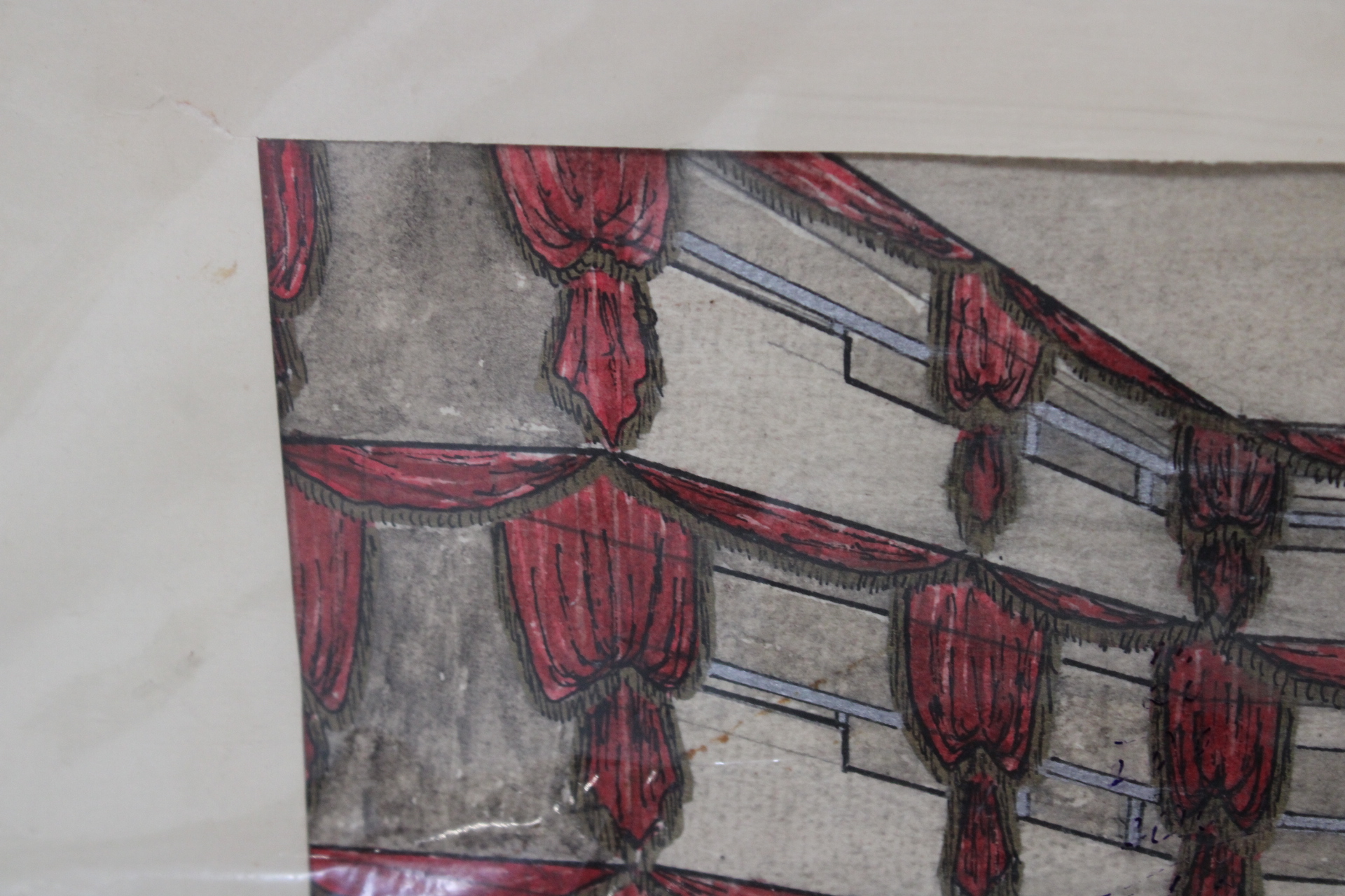 Tekening Interieur met Rode Gordijnen door Leen Weegels – foto 6 – kavel bij GSD Auctions, Zoeterwoude