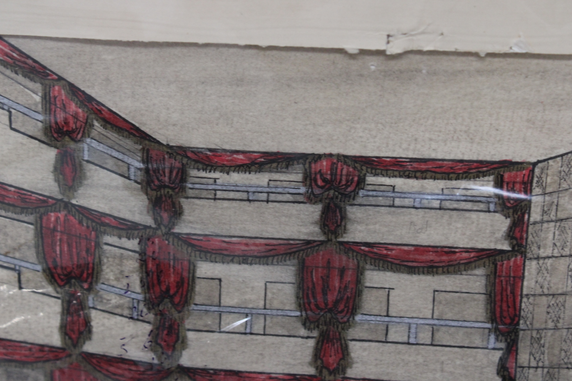 Tekening Interieur met Rode Gordijnen door Leen Weegels – foto 7 – kavel bij GSD Auctions, Zoeterwoude