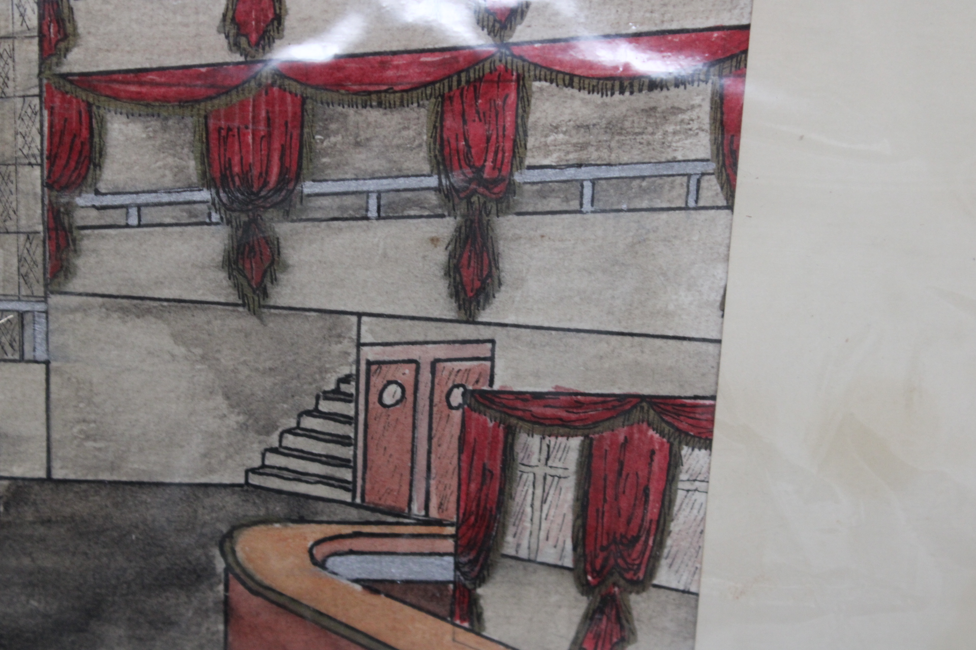 Tekening Interieur met Rode Gordijnen door Leen Weegels – foto 10 – kavel bij GSD Auctions, Zoeterwoude