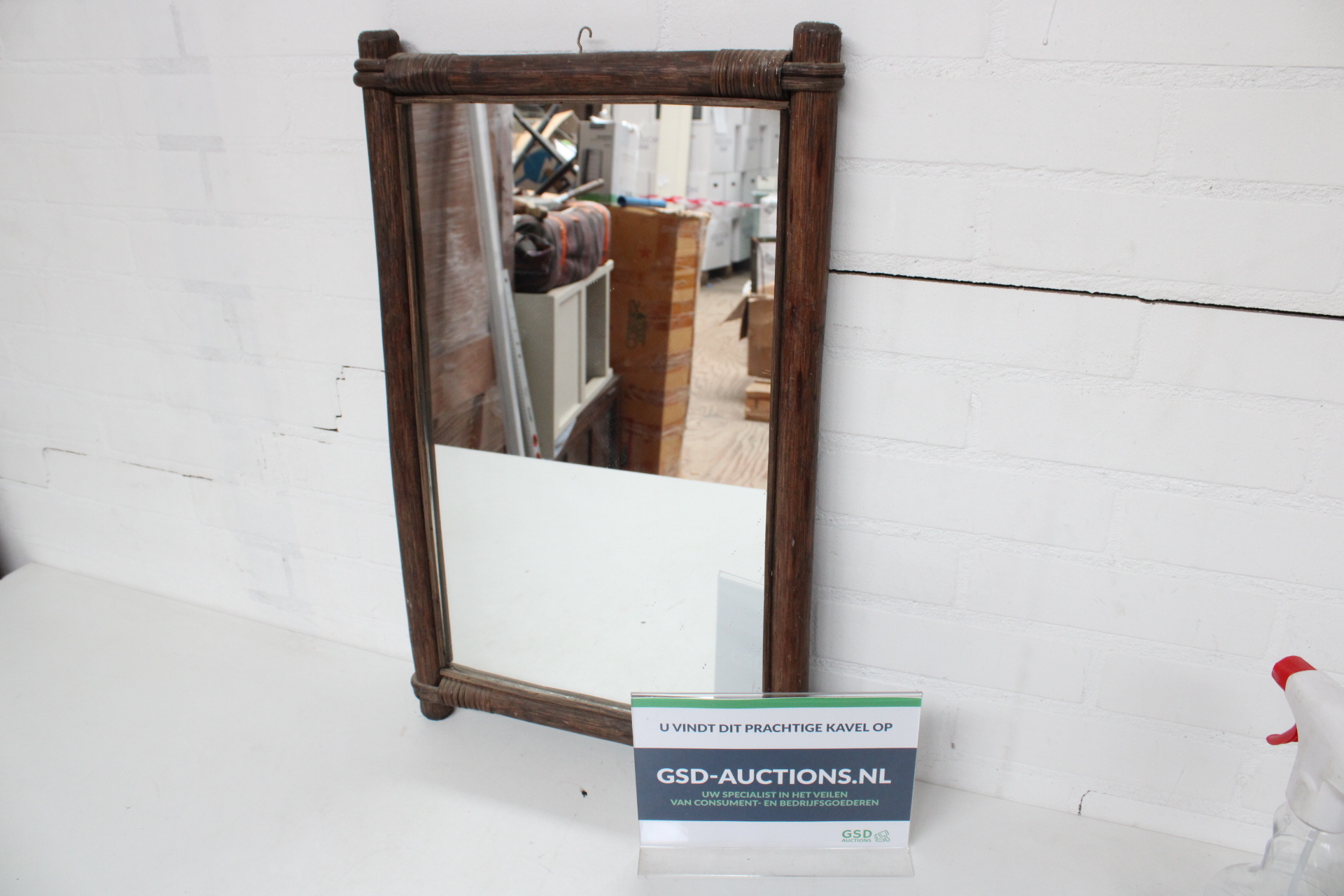 Rieten spiegel met houten lijst – kavel bij GSD Auctions, Zoeterwoude