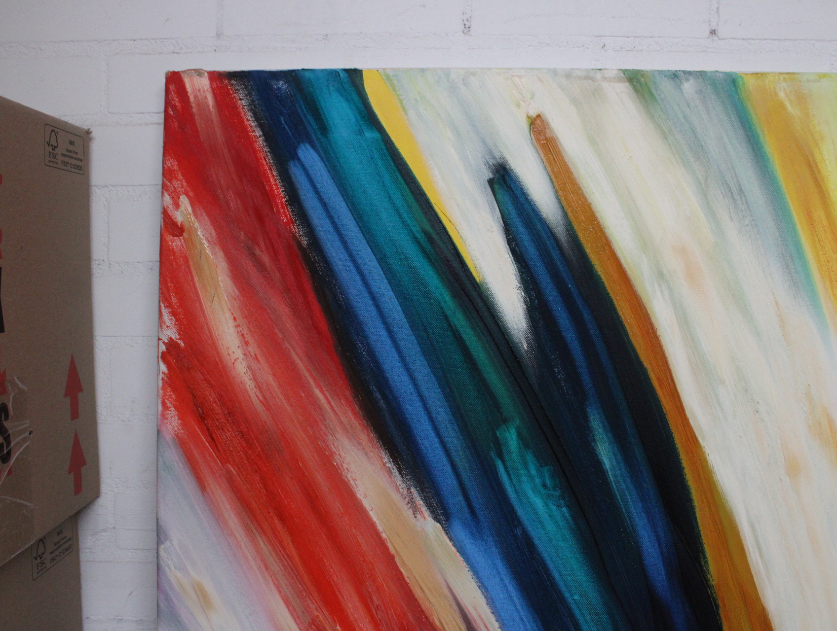 Abstract tweeluik schilderij met kleurrijke verfstreken – foto 3 – kavel bij GSD Auctions, Zoeterwoude