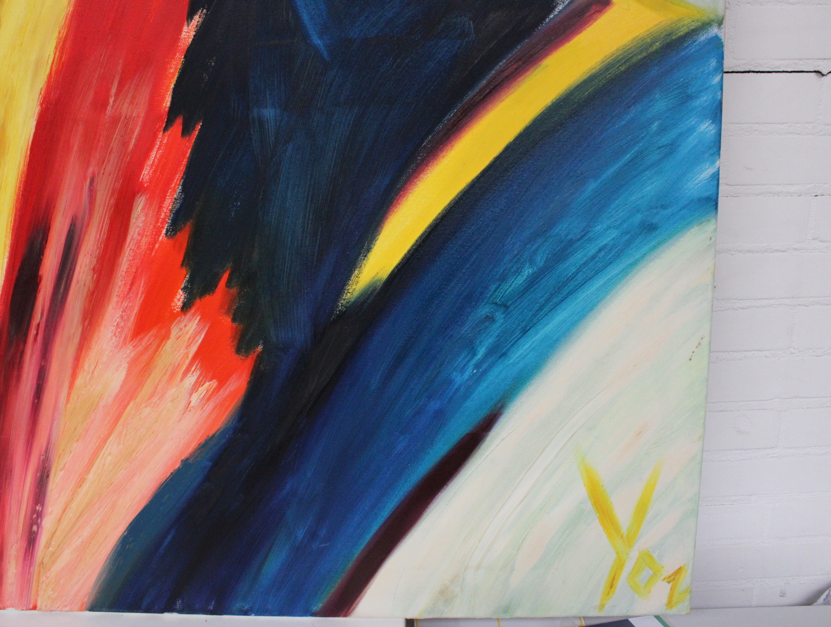 Abstract tweeluik schilderij met kleurrijke verfstreken – foto 7 – kavel bij GSD Auctions, Zoeterwoude