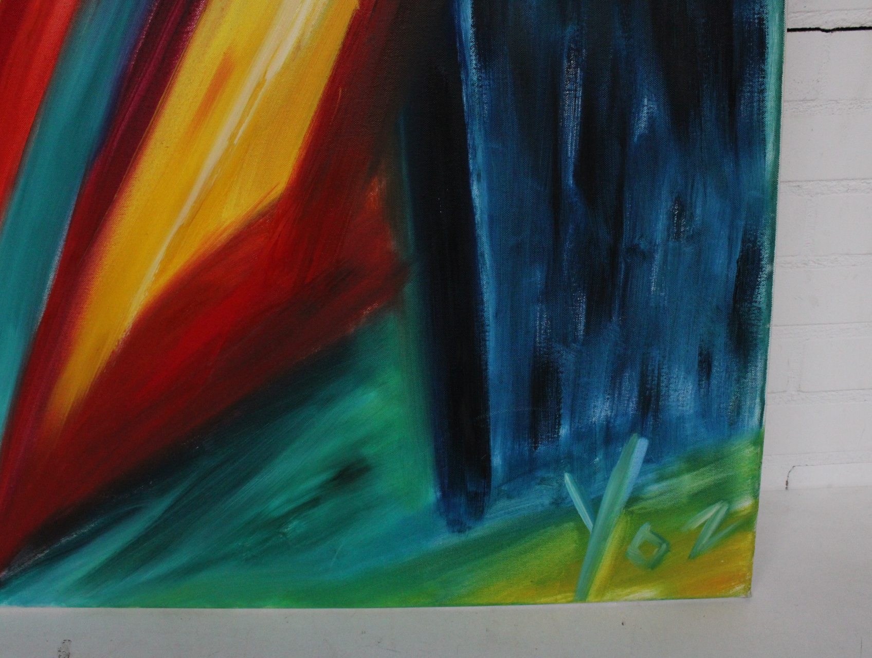 Abstract schilderij met gekleurde driehoeken – foto 8 – kavel bij GSD Auctions, Zoeterwoude
