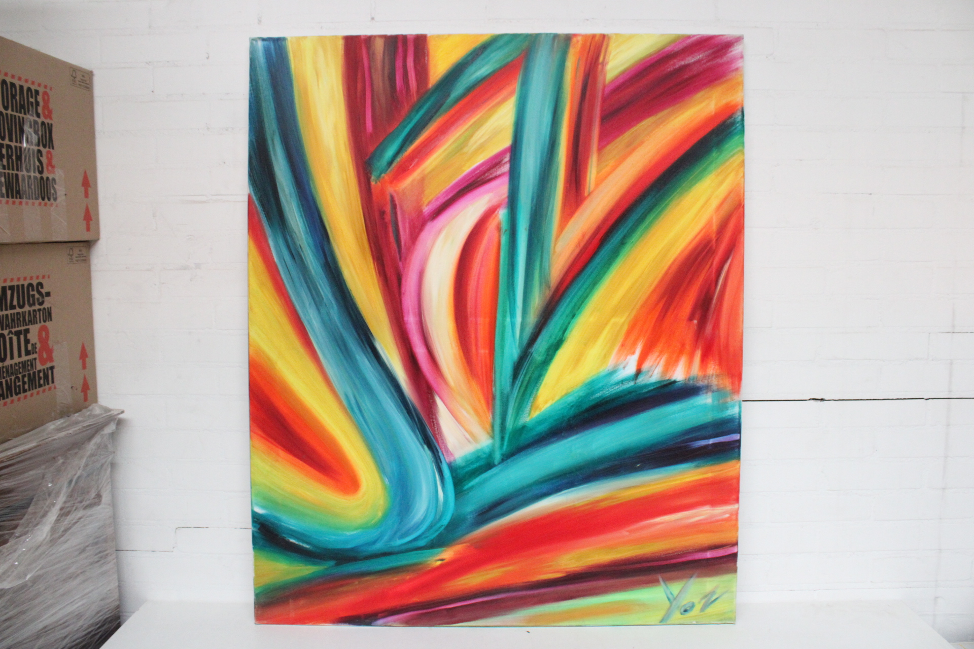 Abstract schilderij met kleurrijke strepen – foto 2 – kavel bij GSD Auctions, Zoeterwoude